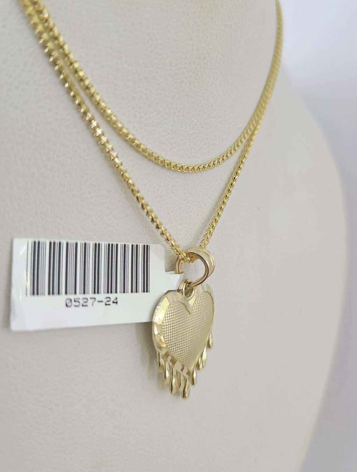 10K Solid Franco Chain Heart Pendant Charm Necklace 16"-24" 1mm Gold Ladies - Image 6