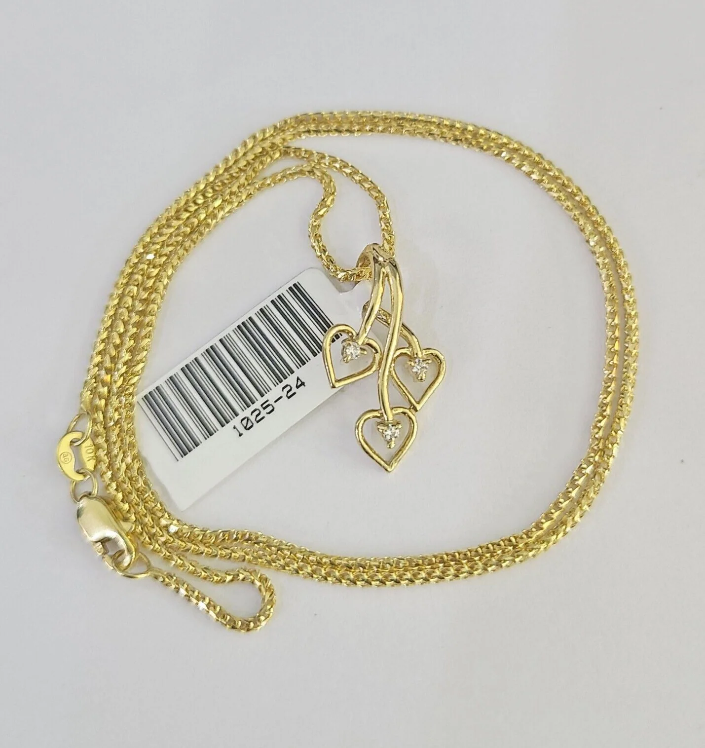 10K Solid Franco Chain Hearts Pendant Charm Necklace 16"-22" 1mm Gold Ladies - Image 3