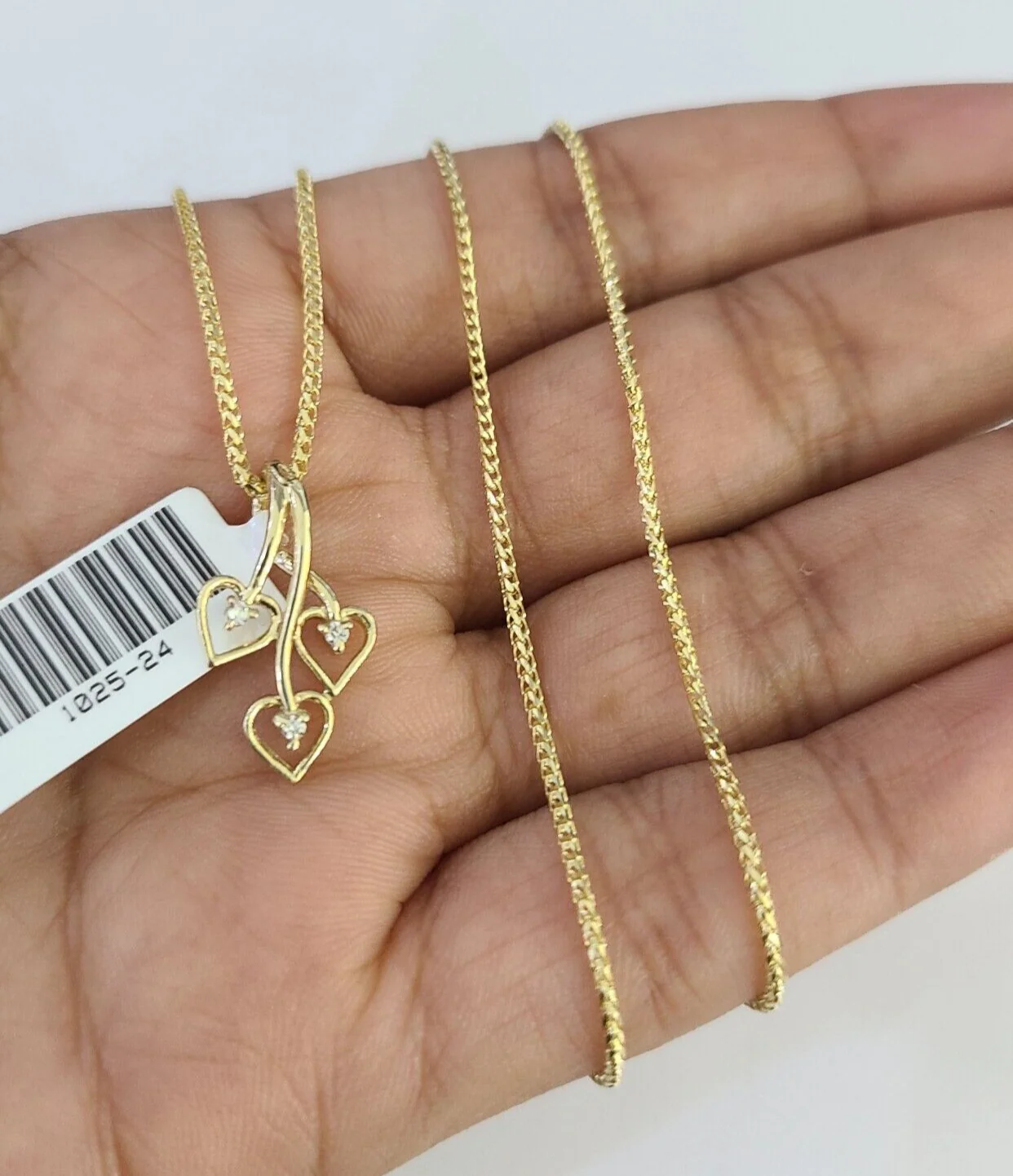 10K Solid Franco Chain Hearts Pendant Charm Necklace 16"-22" 1mm Gold Ladies - Image 4
