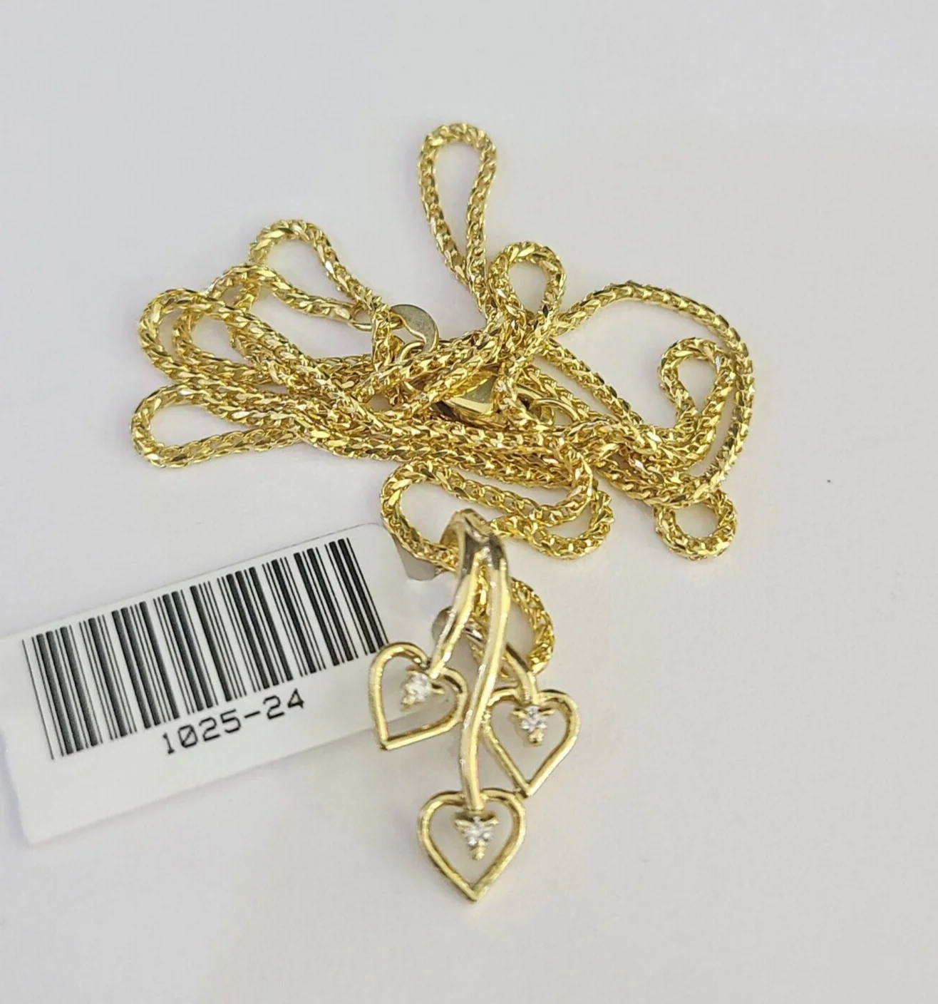 10K Solid Franco Chain Hearts Pendant Charm Necklace 16"-22" 1mm Gold Ladies - Image 5
