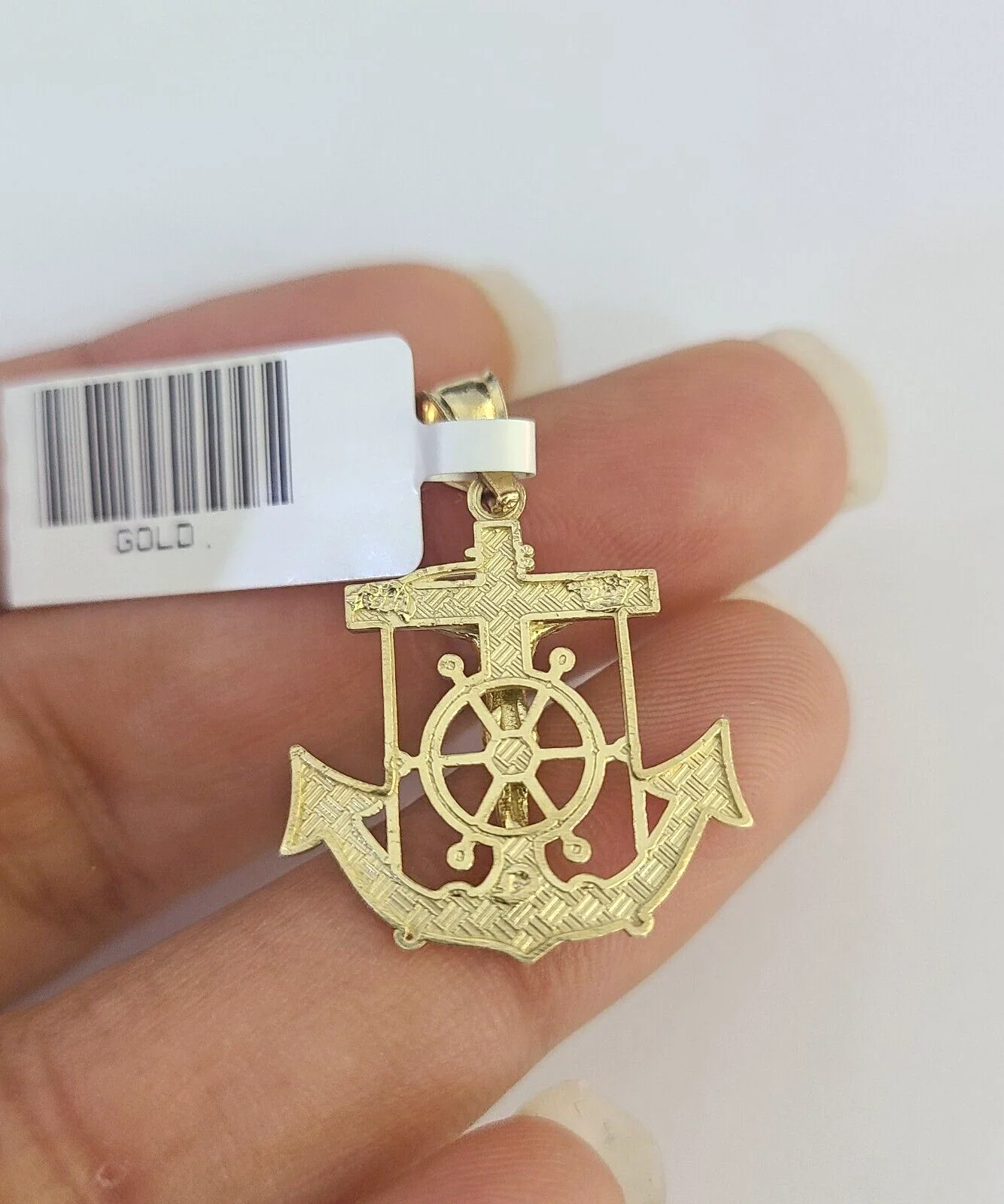 10K Solid Franco Chain Jesus Anchor Pendant Charm Necklace 16"-22" 1mm Gold - Image 7