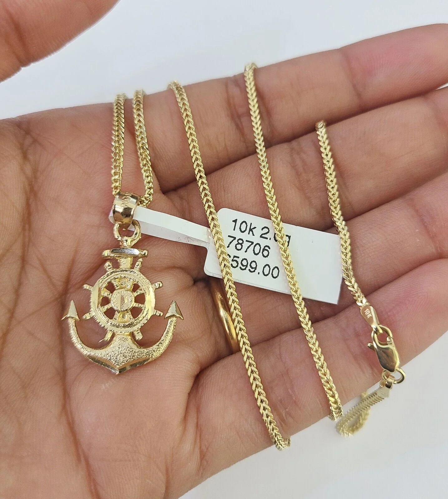 10K Solid Franco Chain Jesus Anchor Pendant Charm Necklace 18"-24" 1mm Gold - Image 3
