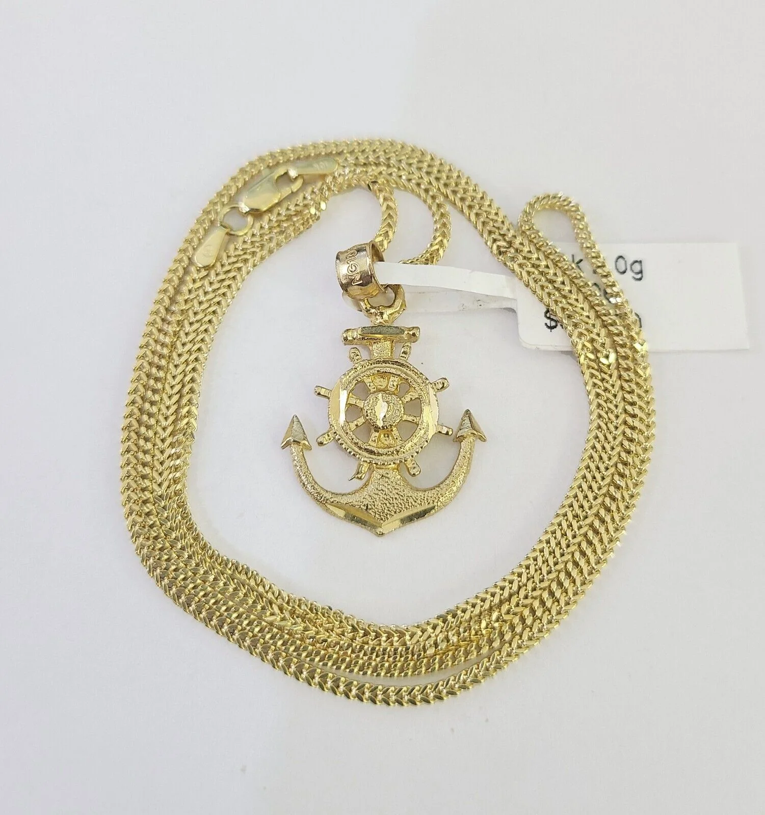 10K Solid Franco Chain Jesus Anchor Pendant Charm Necklace 18"-24" 1mm Gold - Image 4