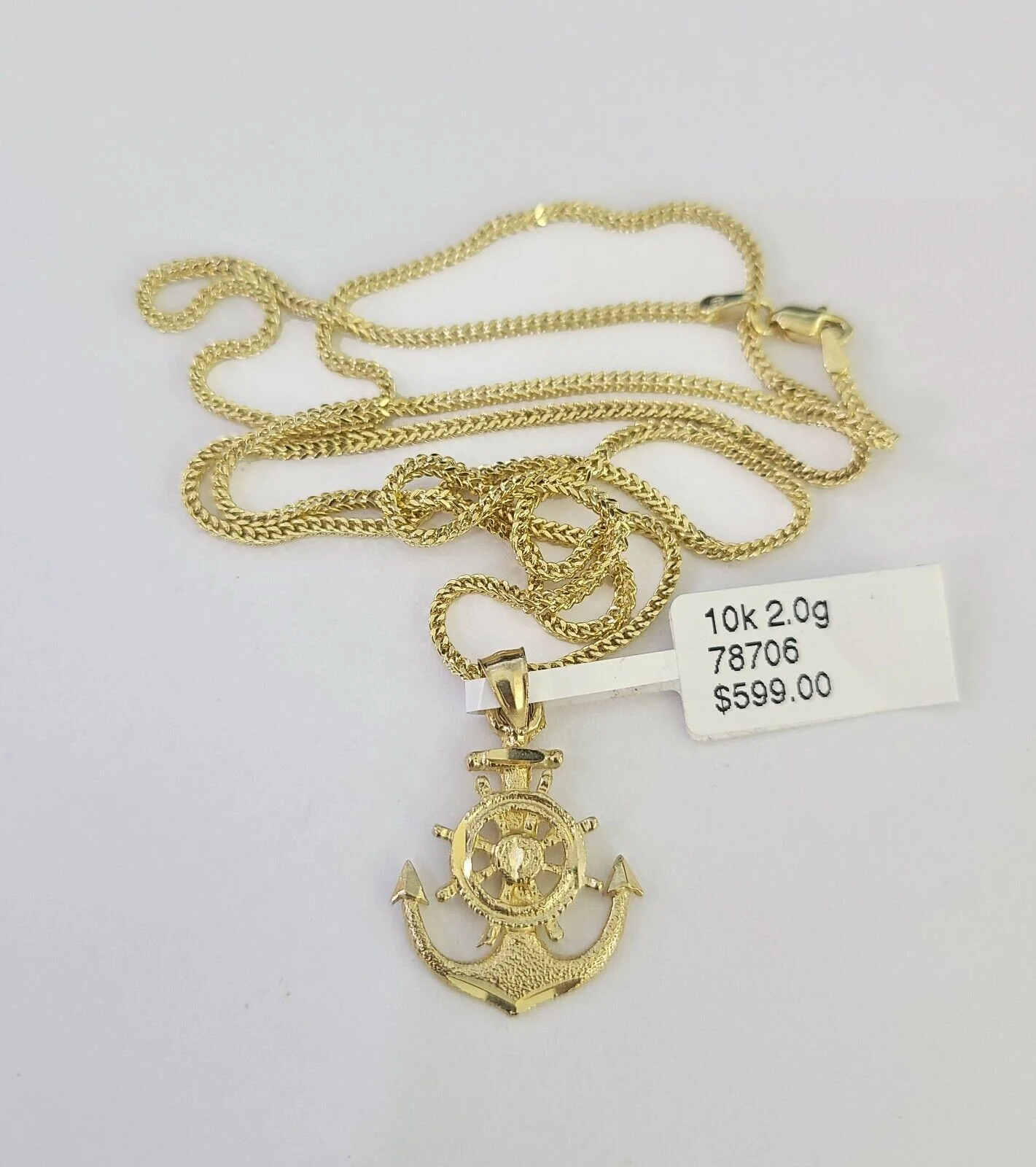 10K Solid Franco Chain Jesus Anchor Pendant Charm Necklace 18"-24" 1mm Gold - Image 5