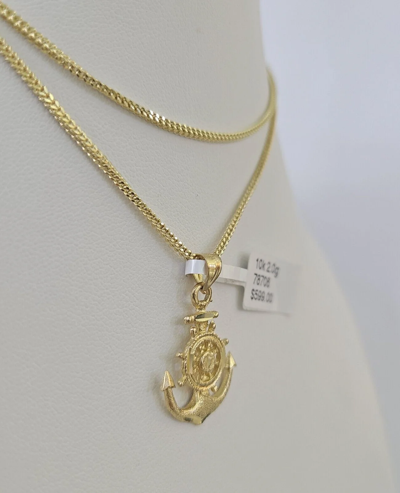 10K Solid Franco Chain Jesus Anchor Pendant Charm Necklace 18"-24" 1mm Gold - Image 6