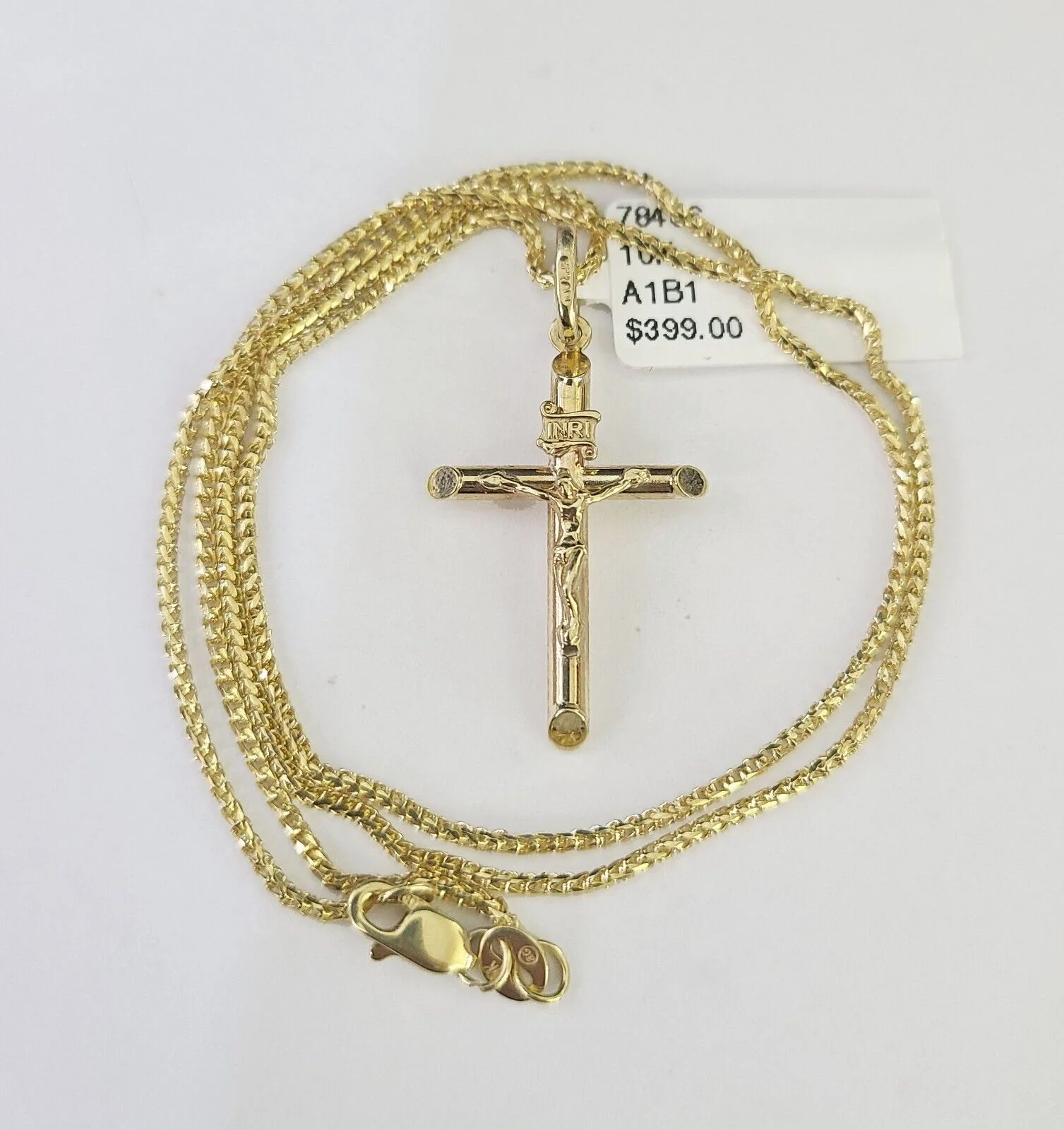10K Solid Franco Chain Jesus Cross Pendant Charm Necklace 16"-24" 1mm Ladies - Image 4