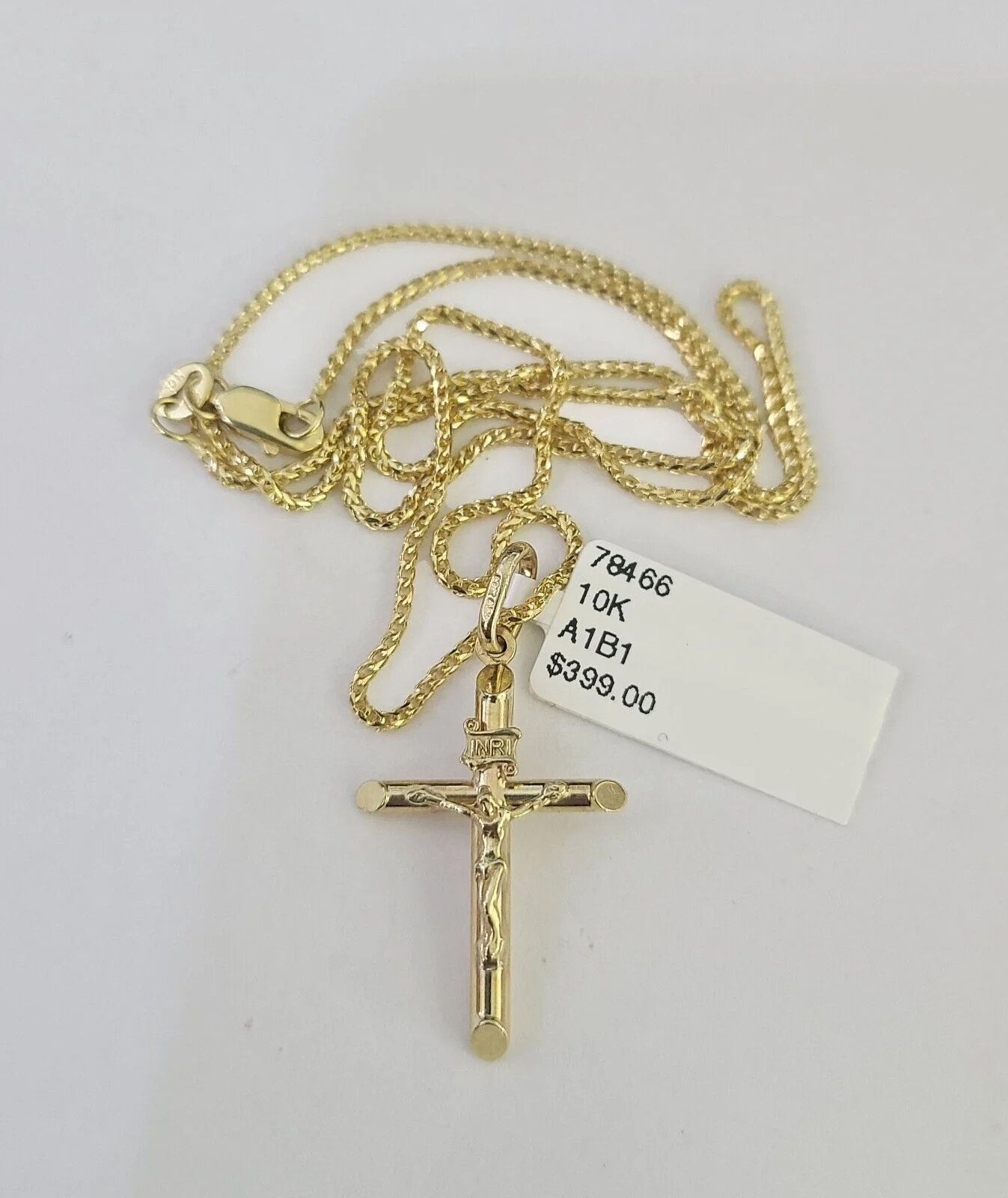 10K Solid Franco Chain Jesus Cross Pendant Charm Necklace 16"-24" 1mm Ladies - Image 5