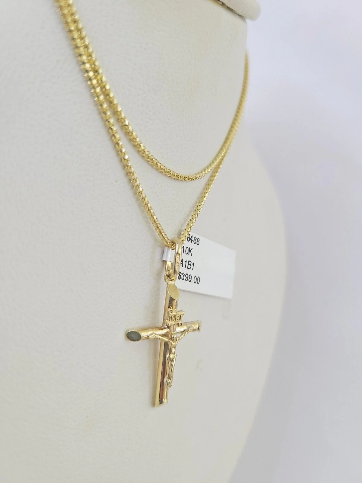 10K Solid Franco Chain Jesus Cross Pendant Charm Necklace 16"-24" 1mm Ladies - Image 6
