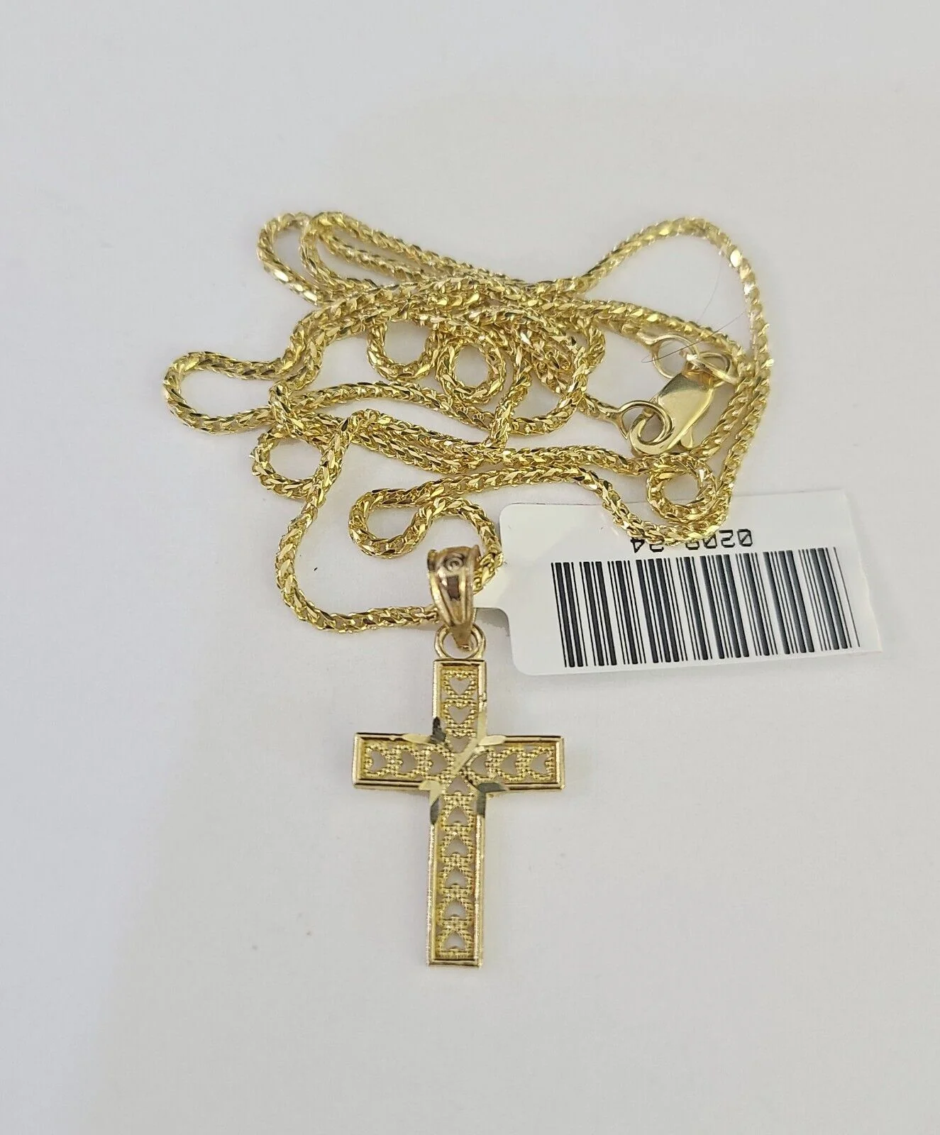 10K Solid Franco Chain Jesus Cross Pendant Charm Necklace 16"-24" 1mm Ladies - Image 4