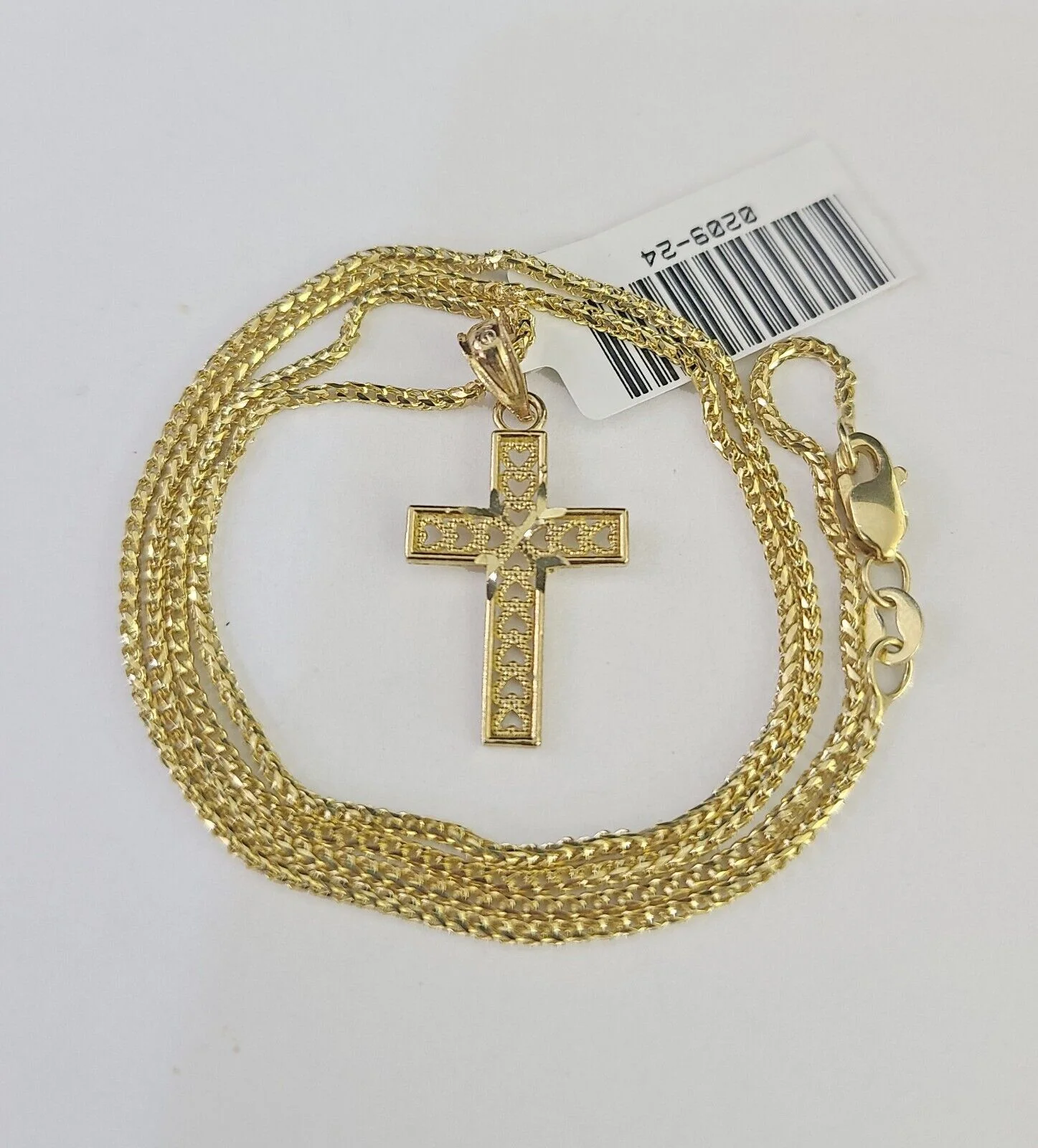 10K Solid Franco Chain Jesus Cross Pendant Charm Necklace 16"-24" 1mm Ladies - Image 5
