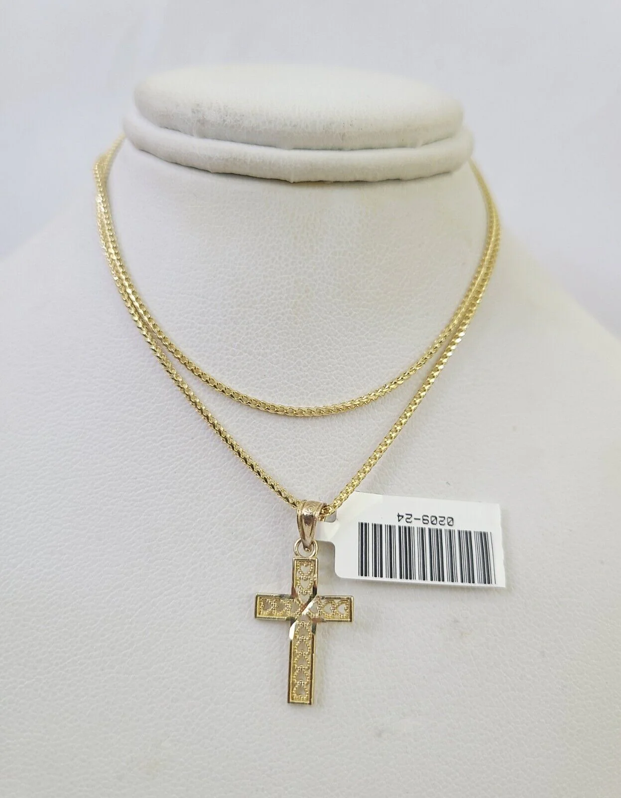 10K Solid Franco Chain Jesus Cross Pendant Charm Necklace 16"-24" 1mm Ladies - Image 6