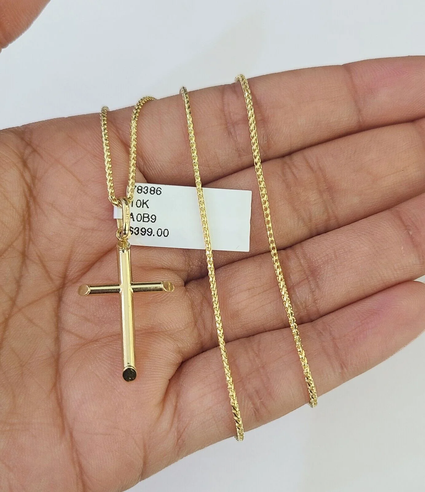 10K Solid Franco Chain Jesus Cross Pendant Charm Necklace 16"-24" 1mm Ladies - Image 3