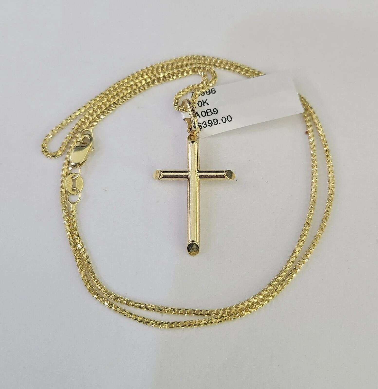 10K Solid Franco Chain Jesus Cross Pendant Charm Necklace 16"-24" 1mm Ladies - Image 4