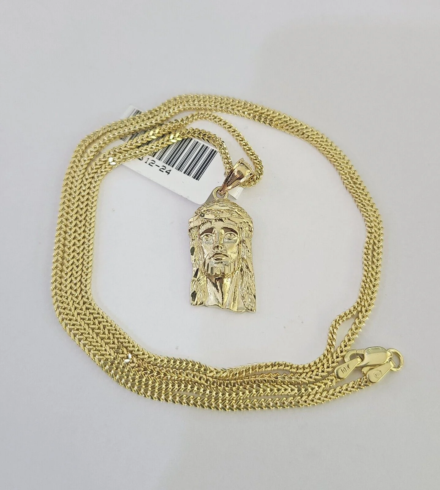 10K Solid Franco Chain Jesus Head Pendant Charm Necklace 18"-24" 1mm Gold - Image 3