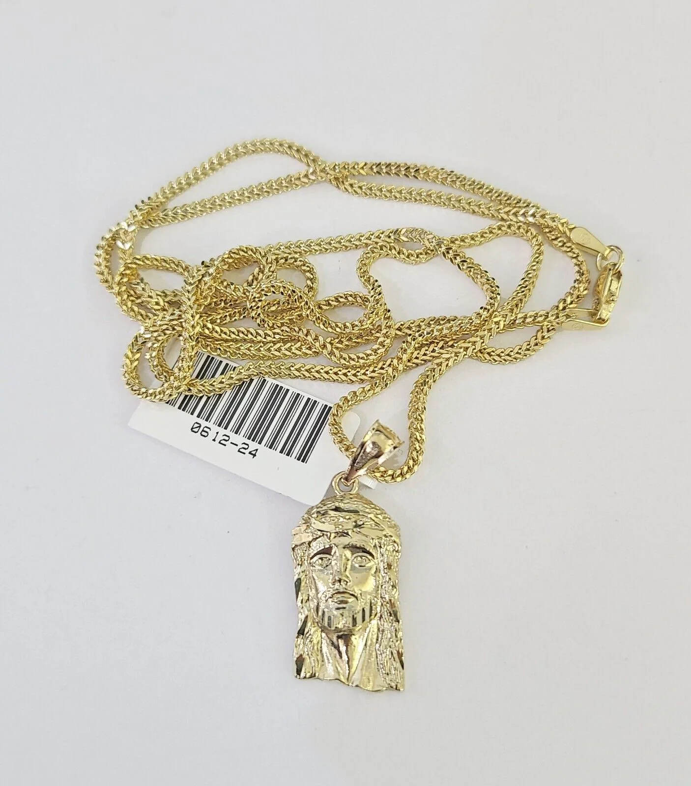 10K Solid Franco Chain Jesus Head Pendant Charm Necklace 18"-24" 1mm Gold - Image 4