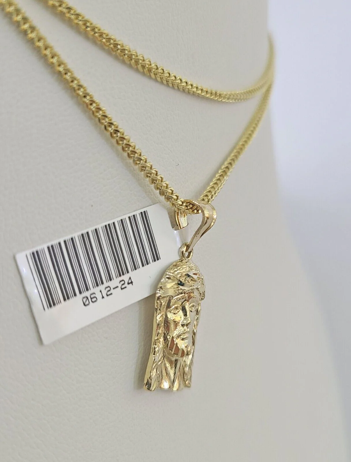 10K Solid Franco Chain Jesus Head Pendant Charm Necklace 18"-24" 1mm Gold - Image 5