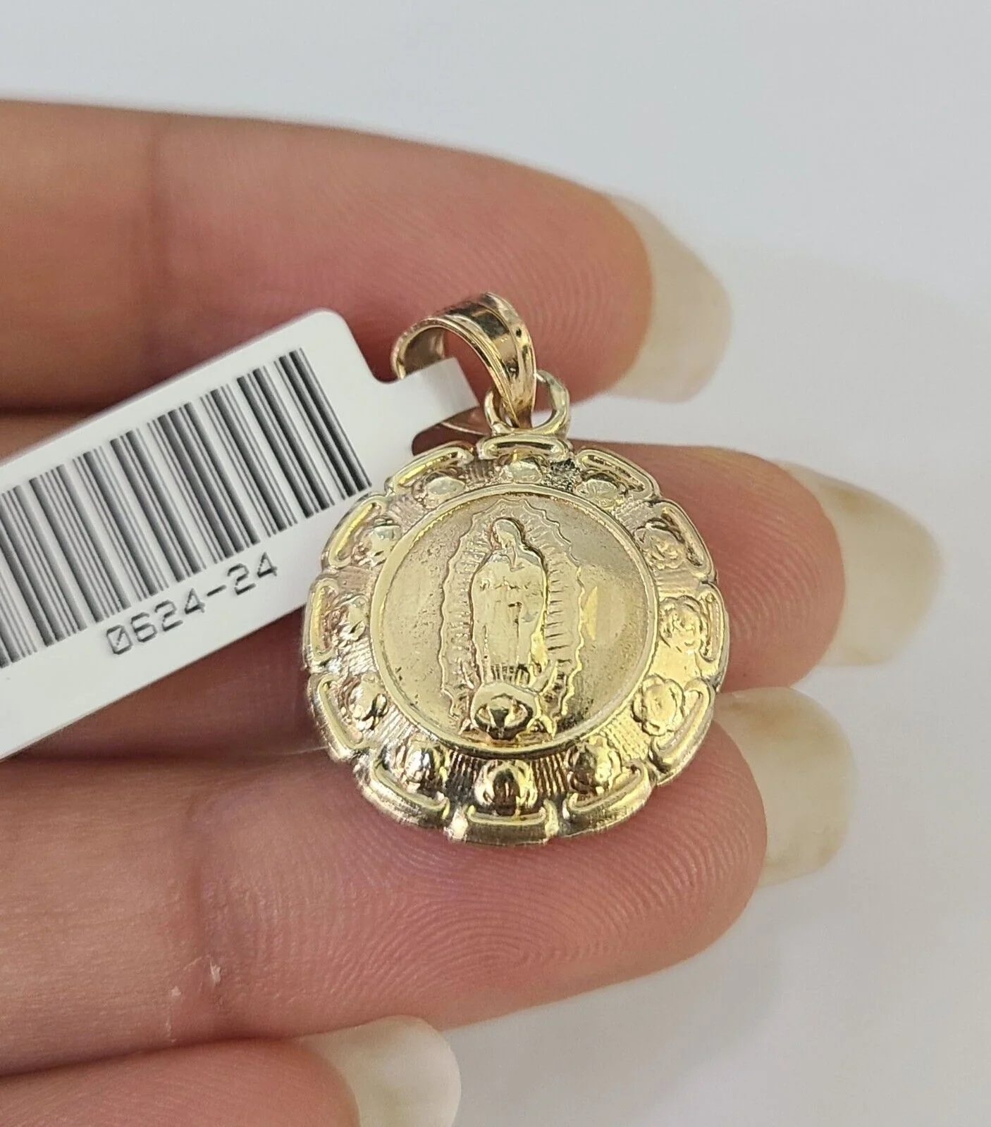 10K Solid Franco Chain Jesus Virgin Mary Pendant Charm Necklace 18"-24" 1mm Gold - Image 7