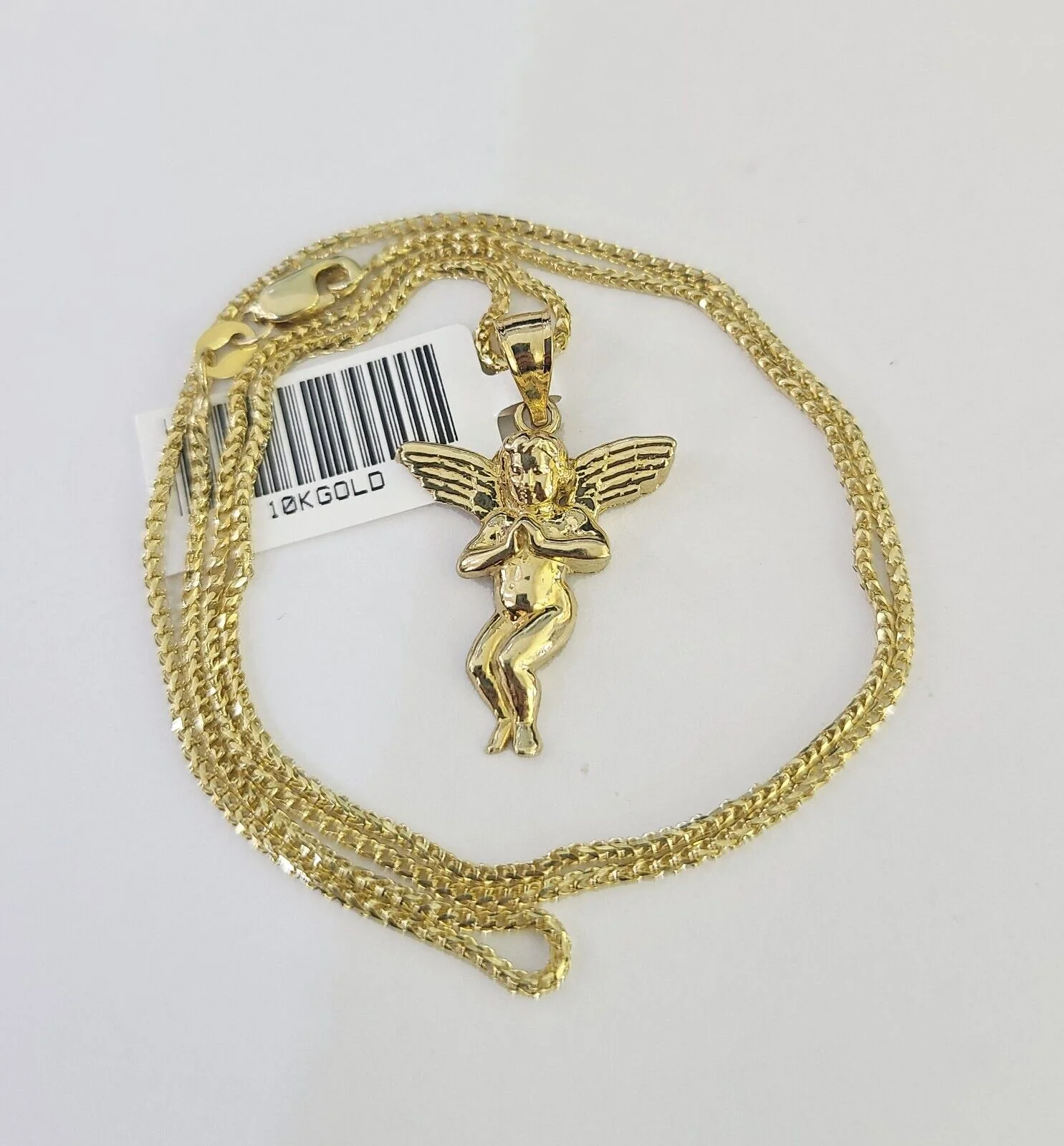 10K Solid Franco Chain Praying Angel Pendant Charm Necklace 16"-24" 1mm Ladies - Image 2