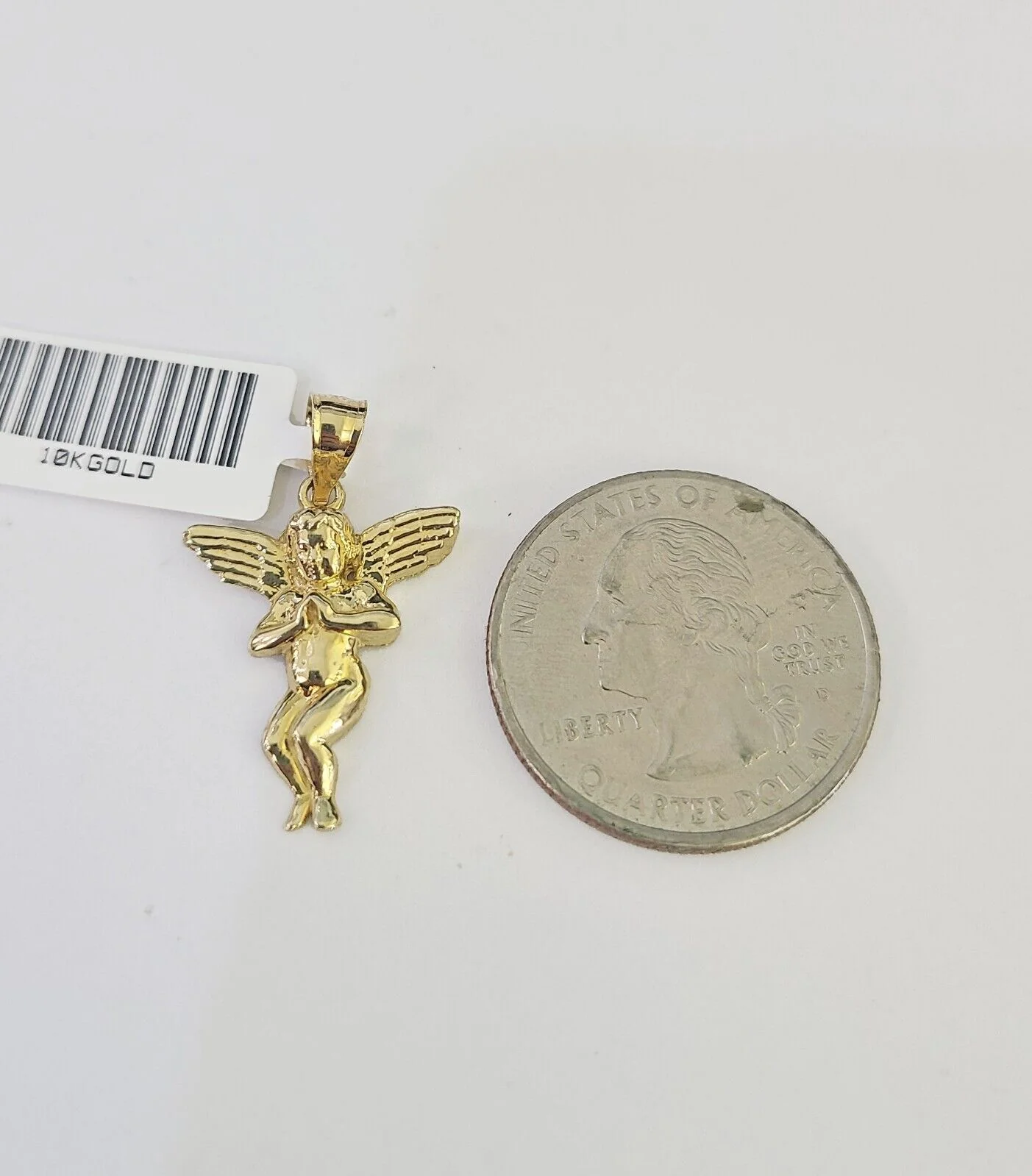 10K Solid Franco Chain Praying Angel Pendant Charm Necklace 16"-24" 1mm Ladies - Image 3