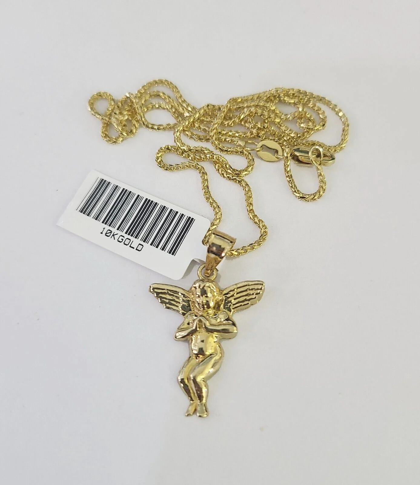 10K Solid Franco Chain Praying Angel Pendant Charm Necklace 16"-24" 1mm Ladies - Image 4