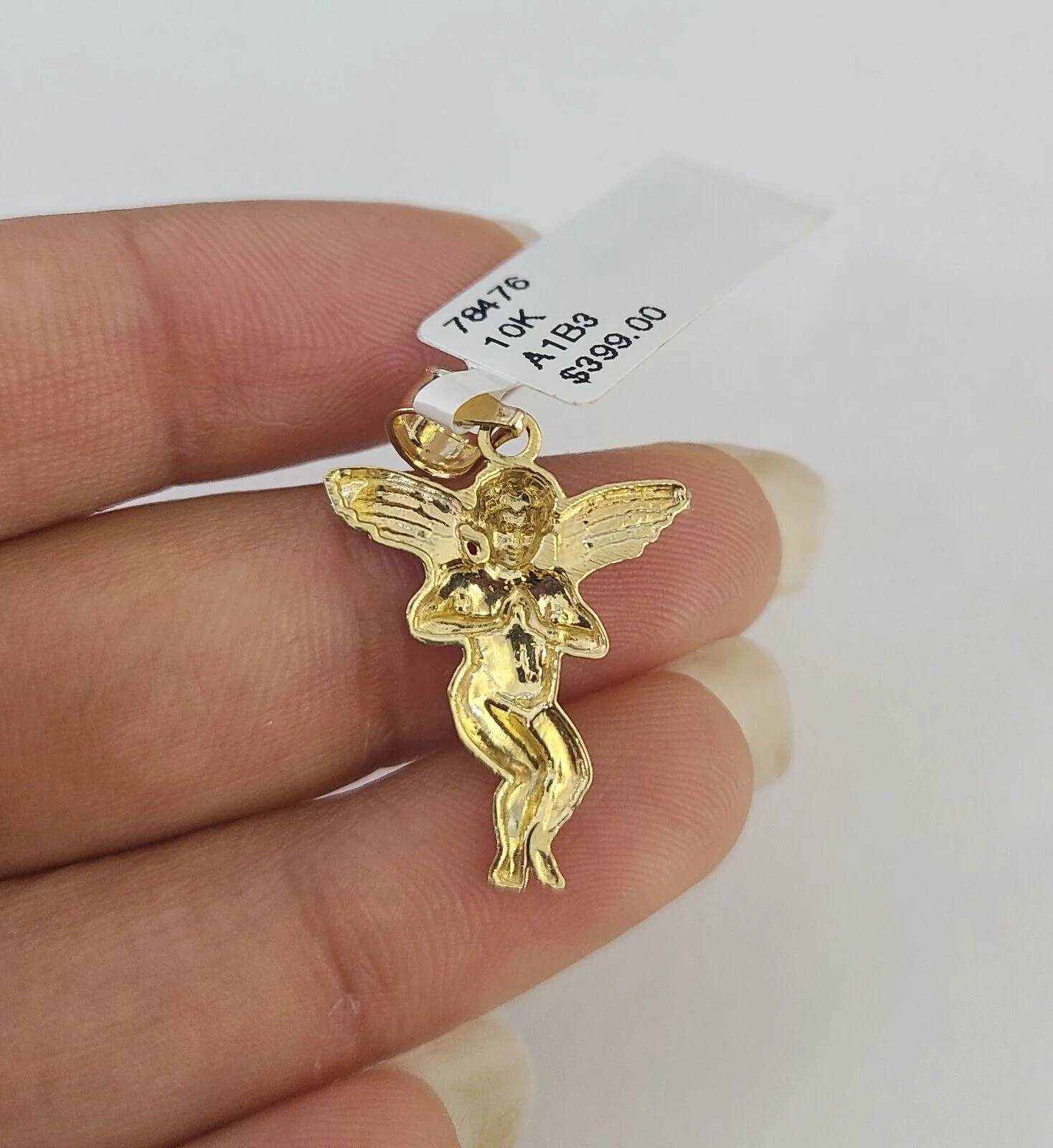 10K Solid Franco Chain Praying Angel Pendant Charm Necklace 16"-24" 1mm Ladies - Image 5