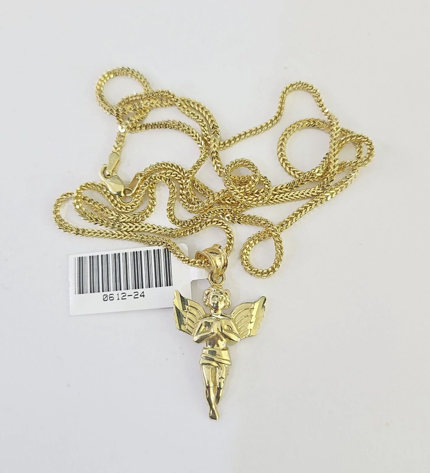 10K Solid Franco Chain Praying Angel Pendant Charm Necklace 18"-24" 1mm Gold - Image 5