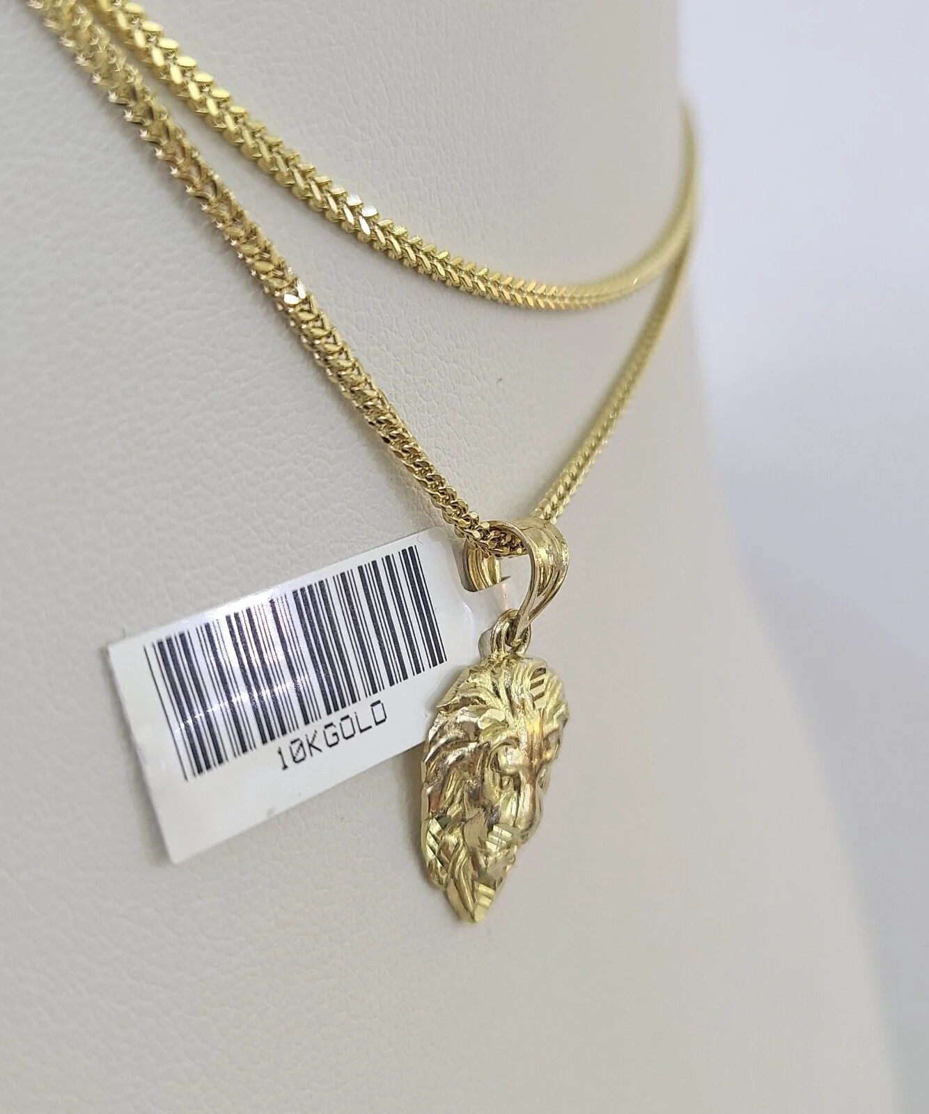 10K Solid Franco Chain Roaring Lion Pendant Charm Necklace 18"-24" 1mm Gold - Image 6