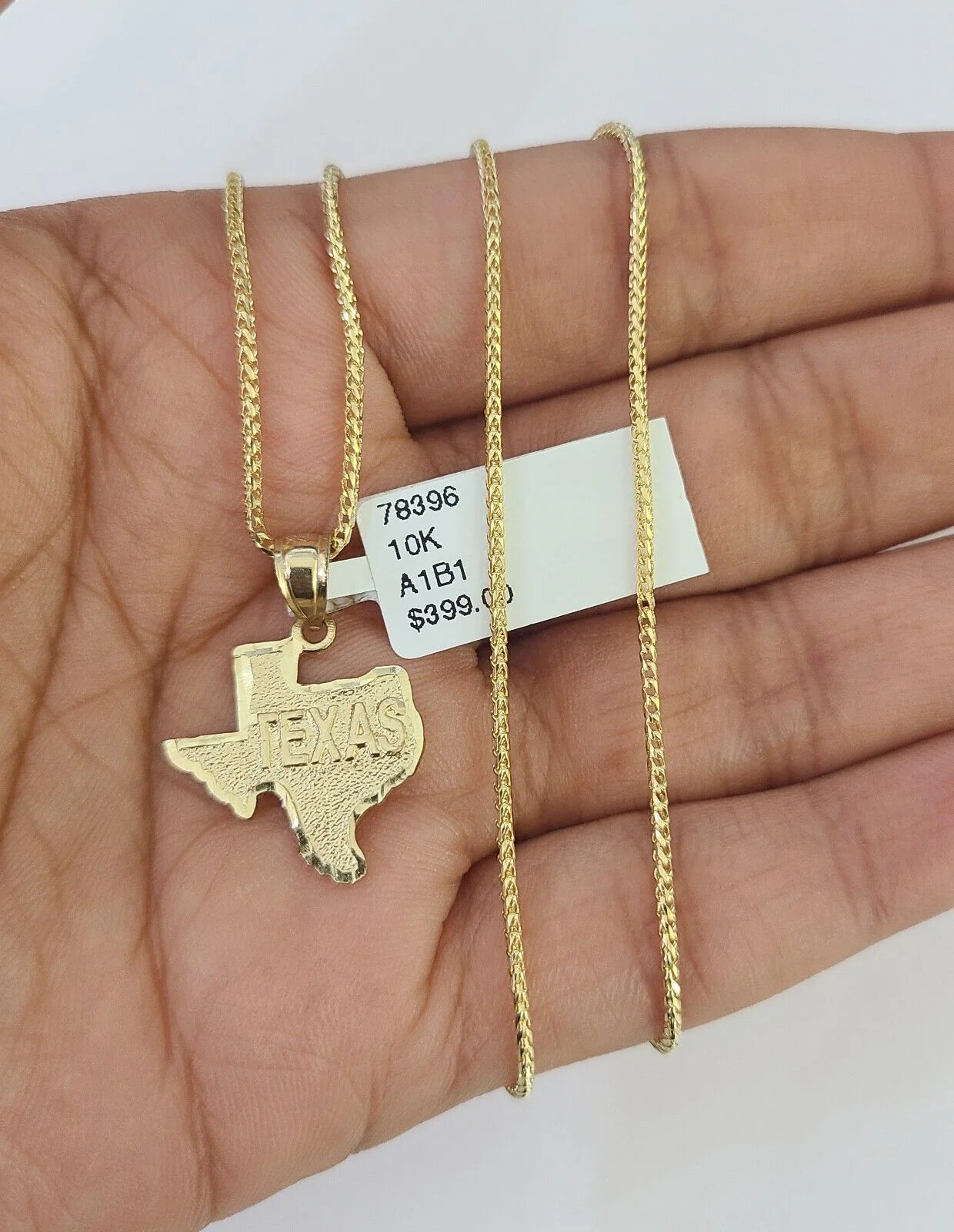 10K Solid Franco Chain Texas Map Pendant Charm Necklace 16"-24" 1mm Ladies - Image 3