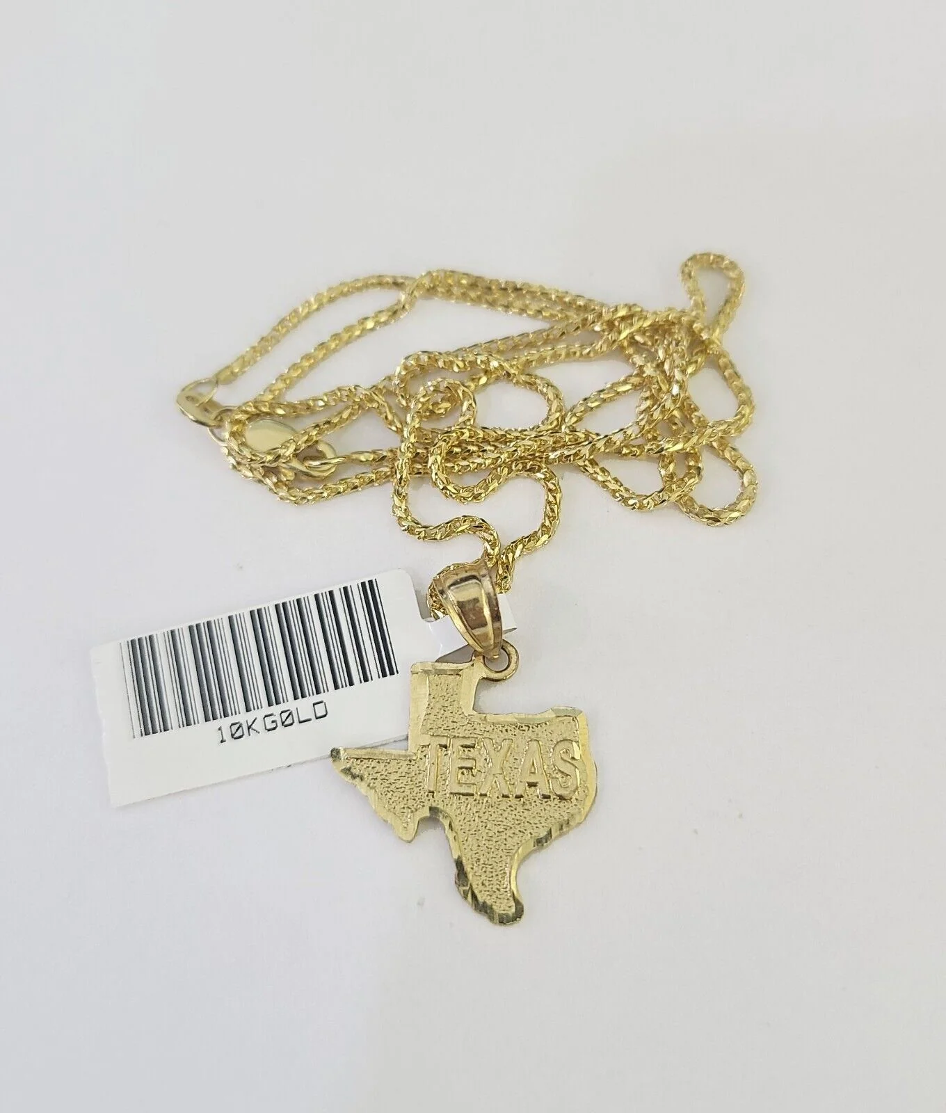 10K Solid Franco Chain Texas Map Pendant Charm Necklace 16"-24" 1mm Ladies - Image 5