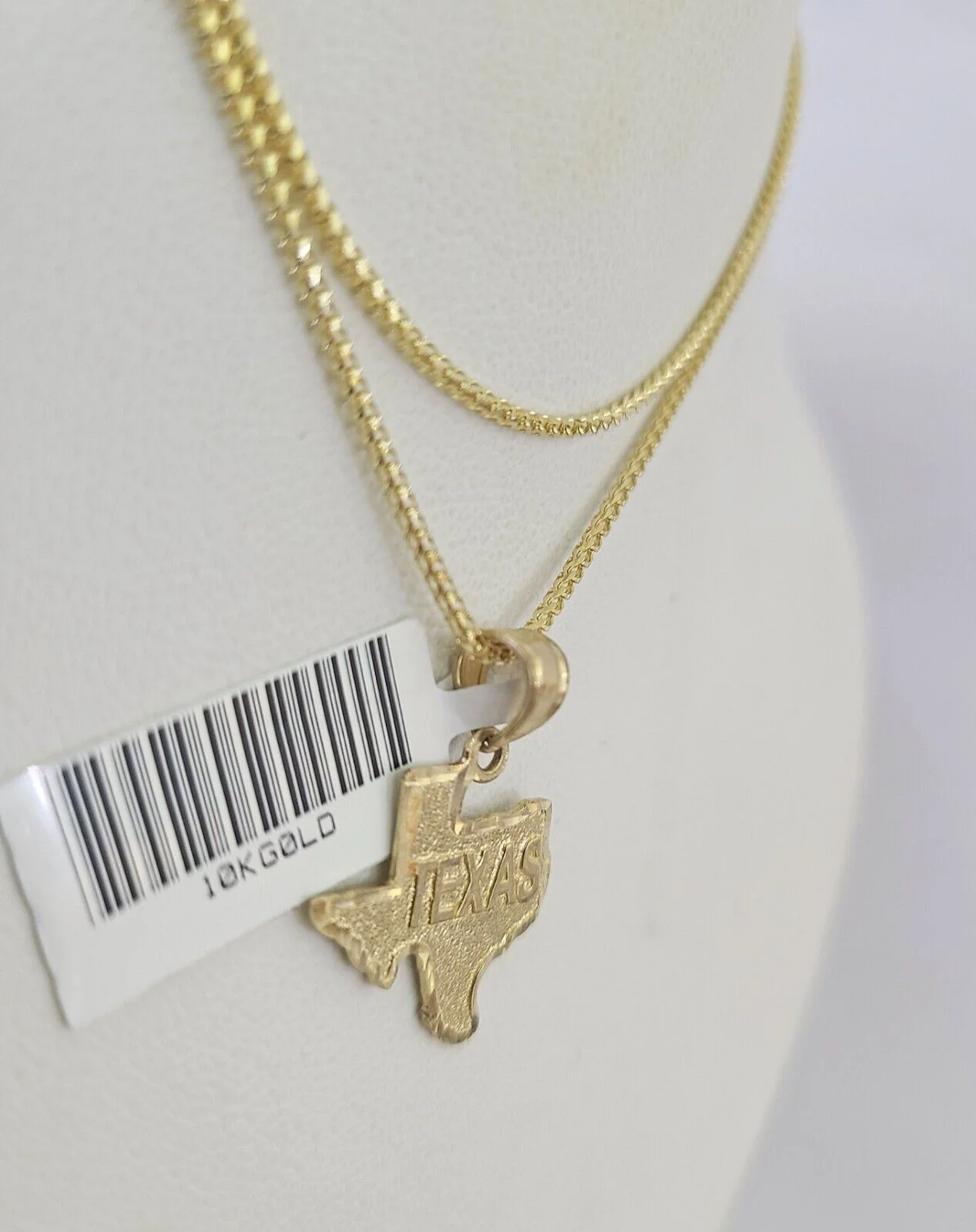 10K Solid Franco Chain Texas Map Pendant Charm Necklace 16"-24" 1mm Ladies - Image 6