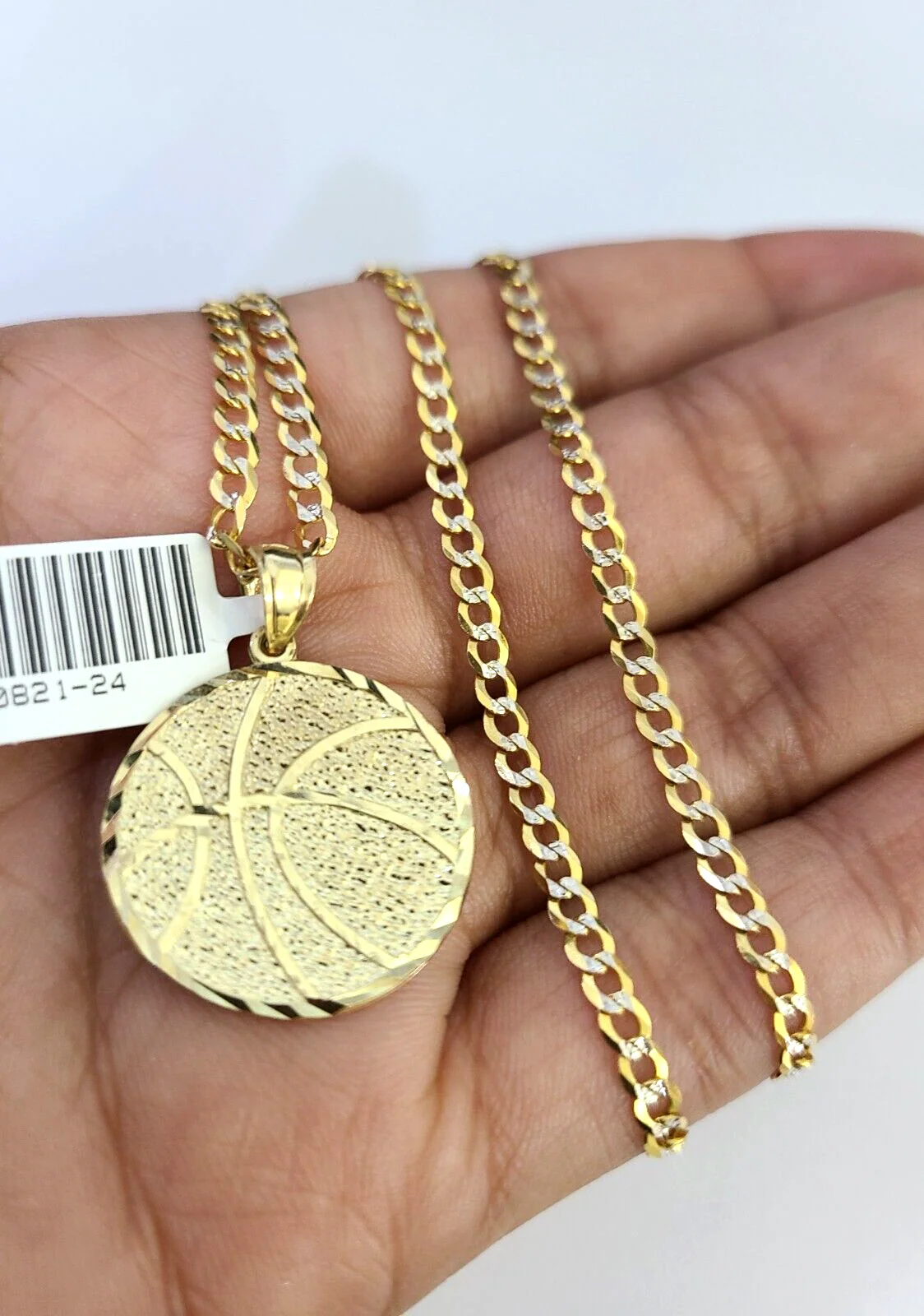 10k Solid Gold Cuban Curb Chain Basket Ball Pendant 2.5mm 18"-26" SET Necklace - Image 3