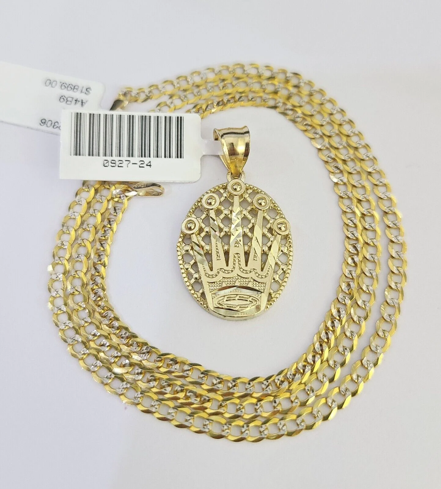 10k Solid Gold Cuban Curb Chain Crown Pendant 2.5mm 18"-26" SET Necklace - Image 5
