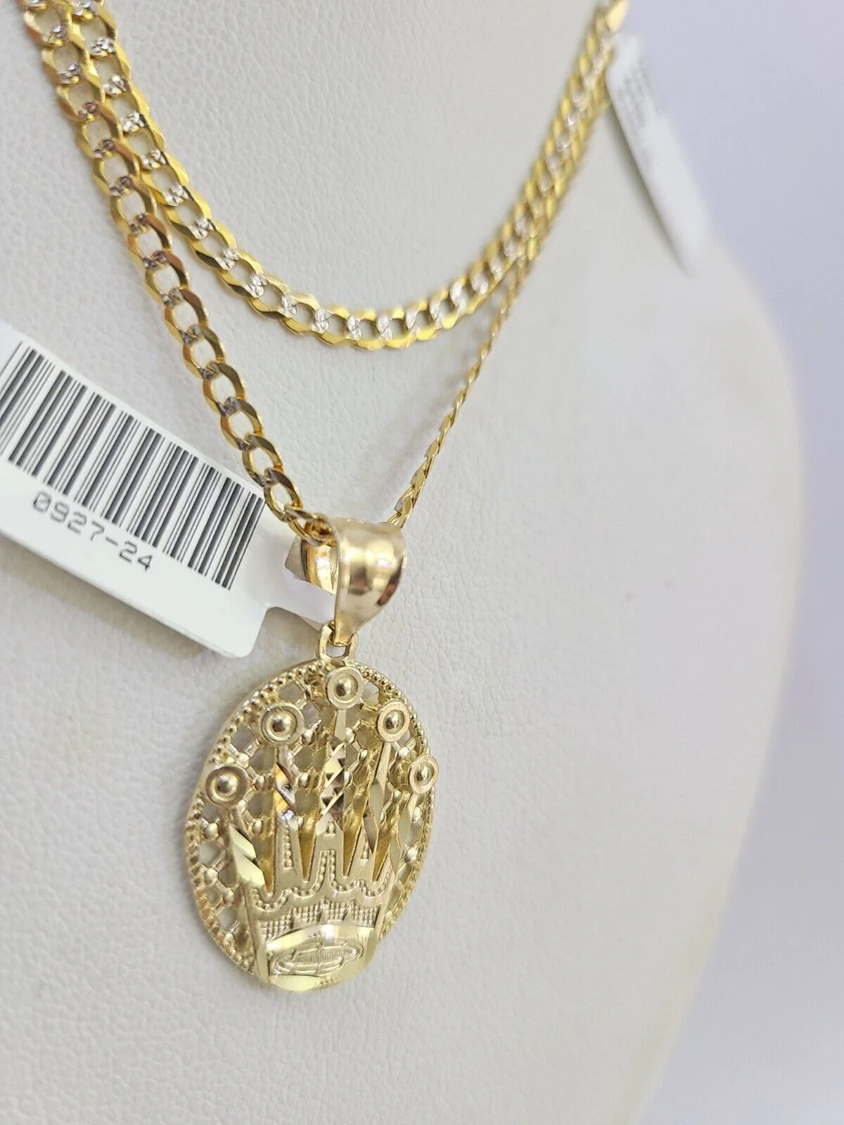 10k Solid Gold Cuban Curb Chain Crown Pendant 2.5mm 18"-26" SET Necklace - Image 7