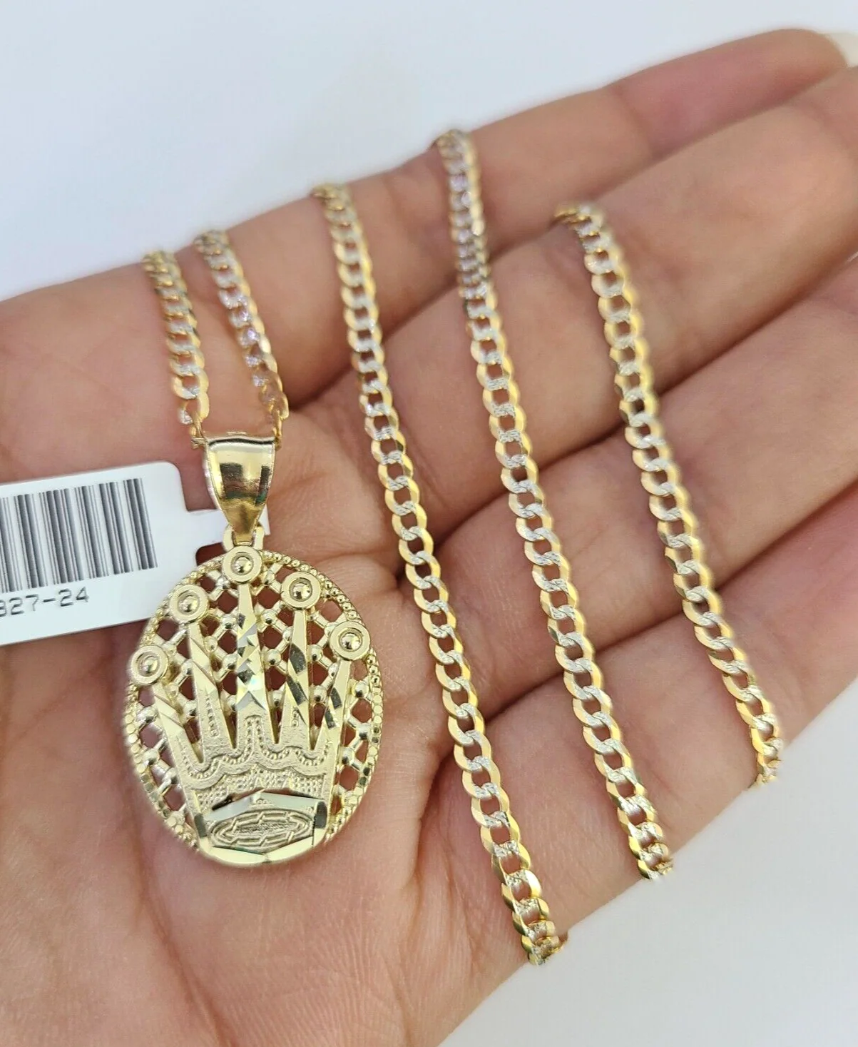10k Solid Gold Cuban Curb Chain Crown Pendant 2mm 18"-24" SET Necklace