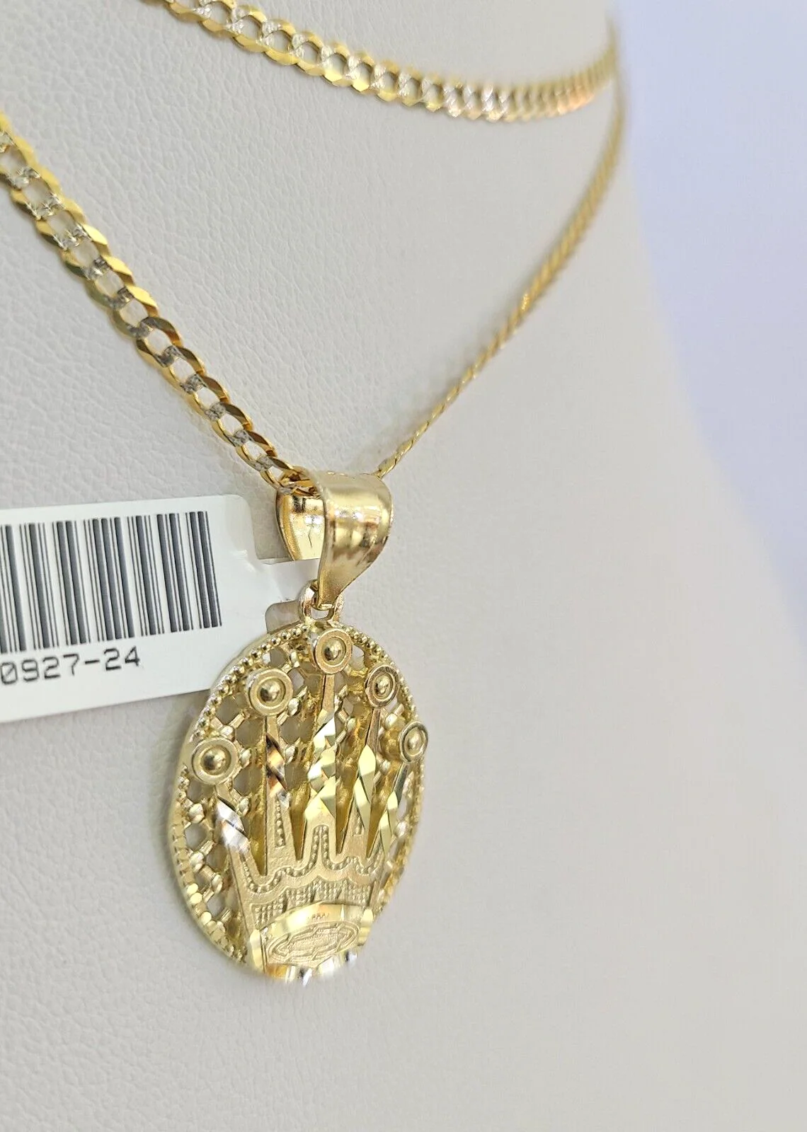 10k Solid Gold Cuban Curb Chain Crown Pendant 2mm 18"-24" SET Necklace - Image 3