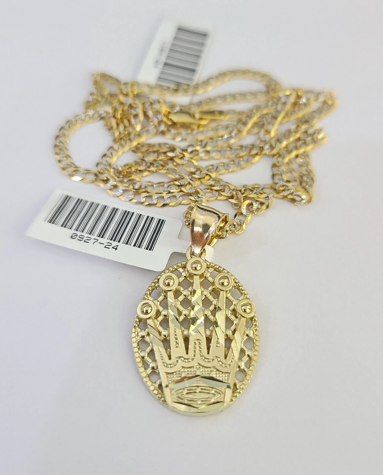 10k Solid Gold Cuban Curb Chain Crown Pendant 2mm 18"-24" SET Necklace - Image 5