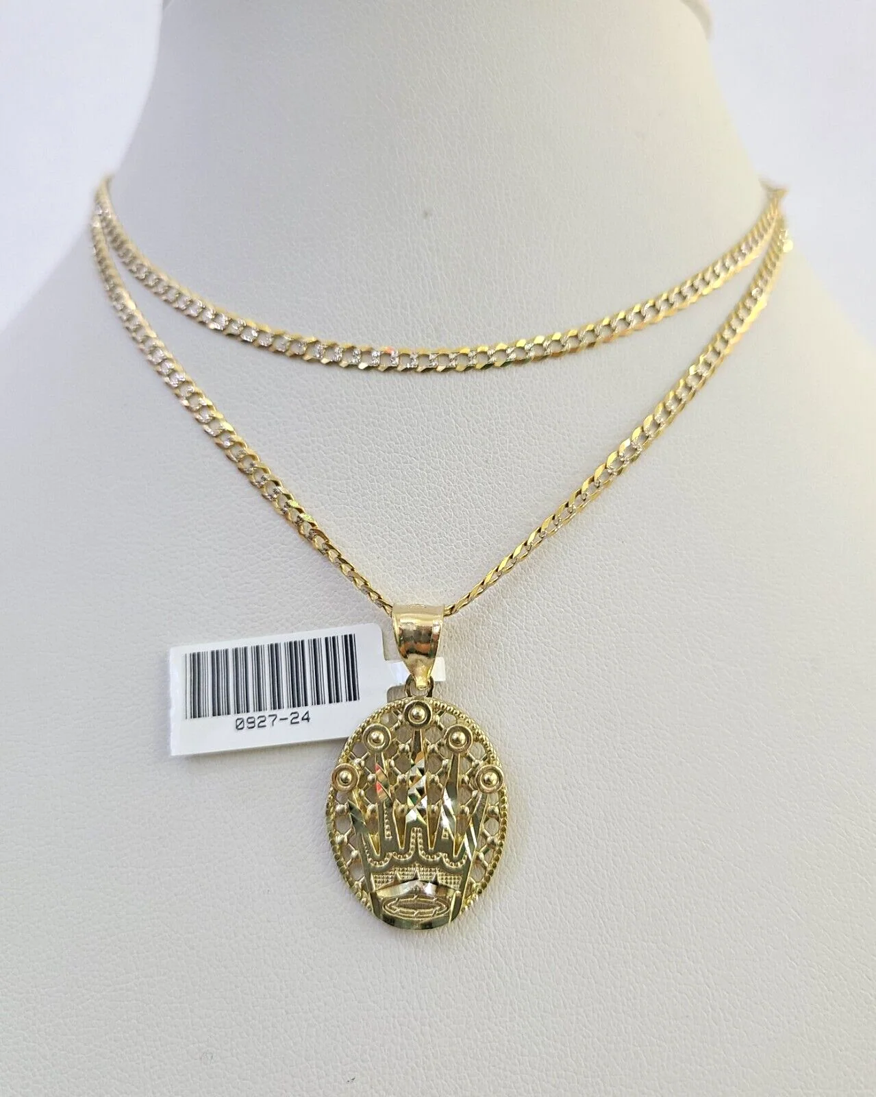 10k Solid Gold Cuban Curb Chain Crown Pendant 2mm 18"-24" SET Necklace - Image 6