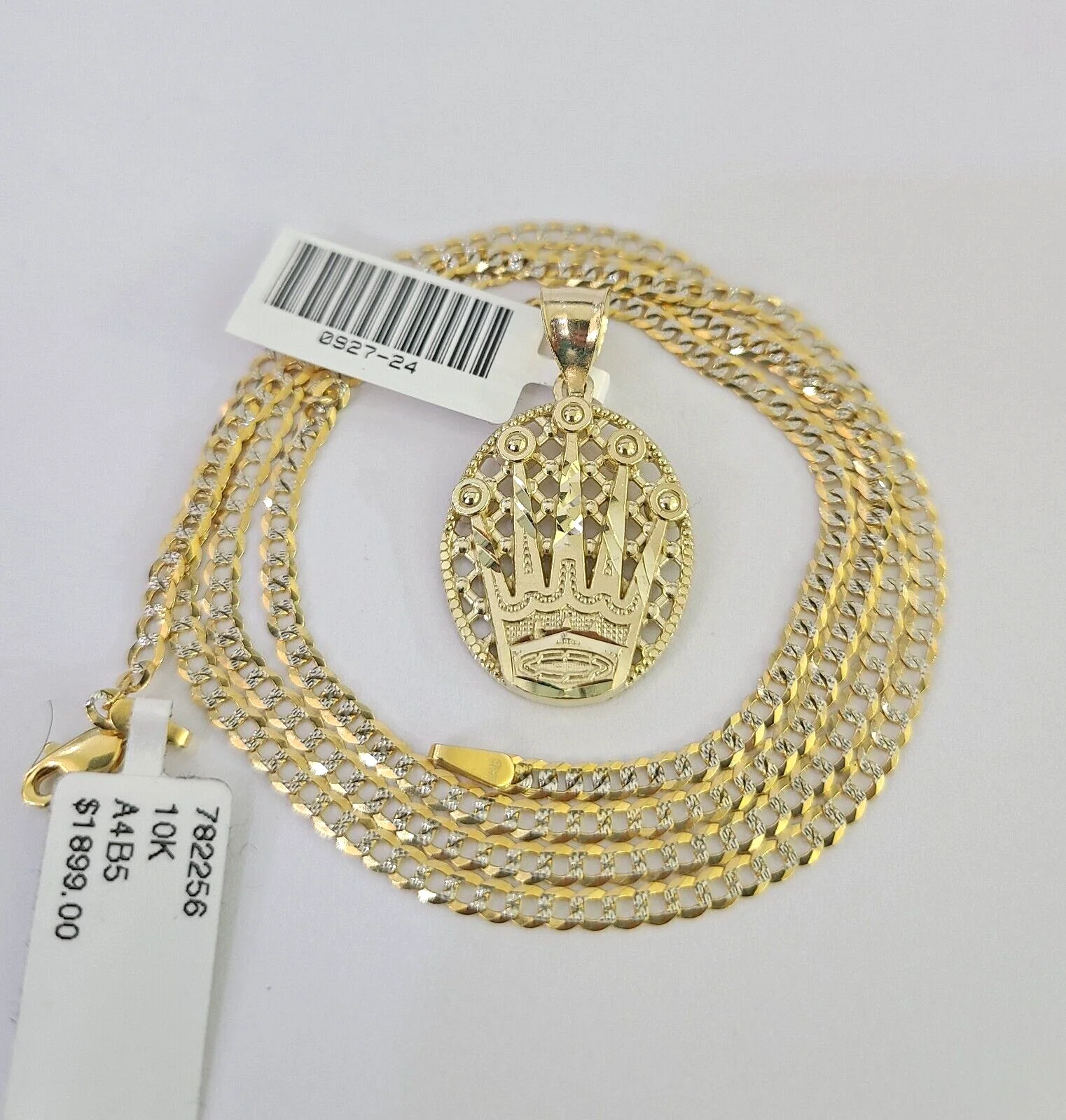 10k Solid Gold Cuban Curb Chain Crown Pendant 2mm 18"-24" SET Necklace - Image 7