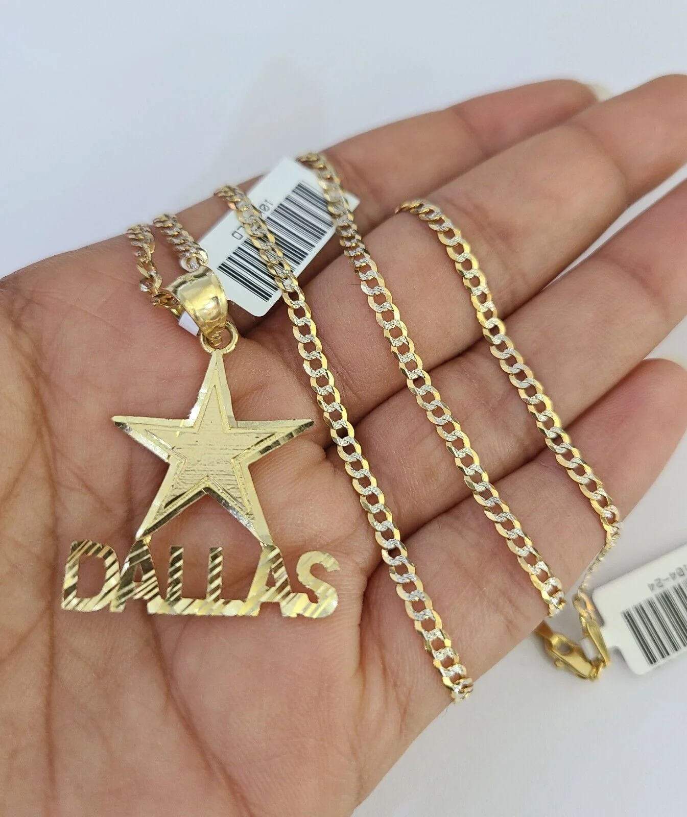 10k Solid Gold Cuban Curb Chain Dallas Star Pendant 2mm 18"-24" SET Necklace - Image 2