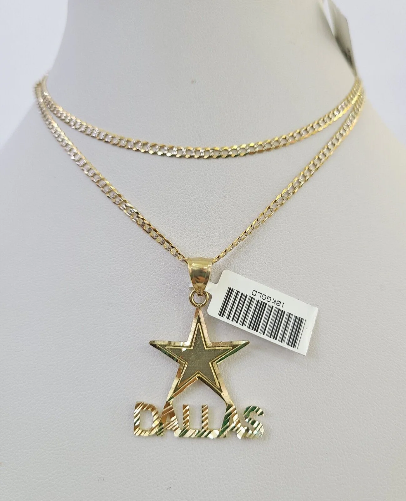 10k Solid Gold Cuban Curb Chain Dallas Star Pendant 2mm 18"-24" SET Necklace - Image 4