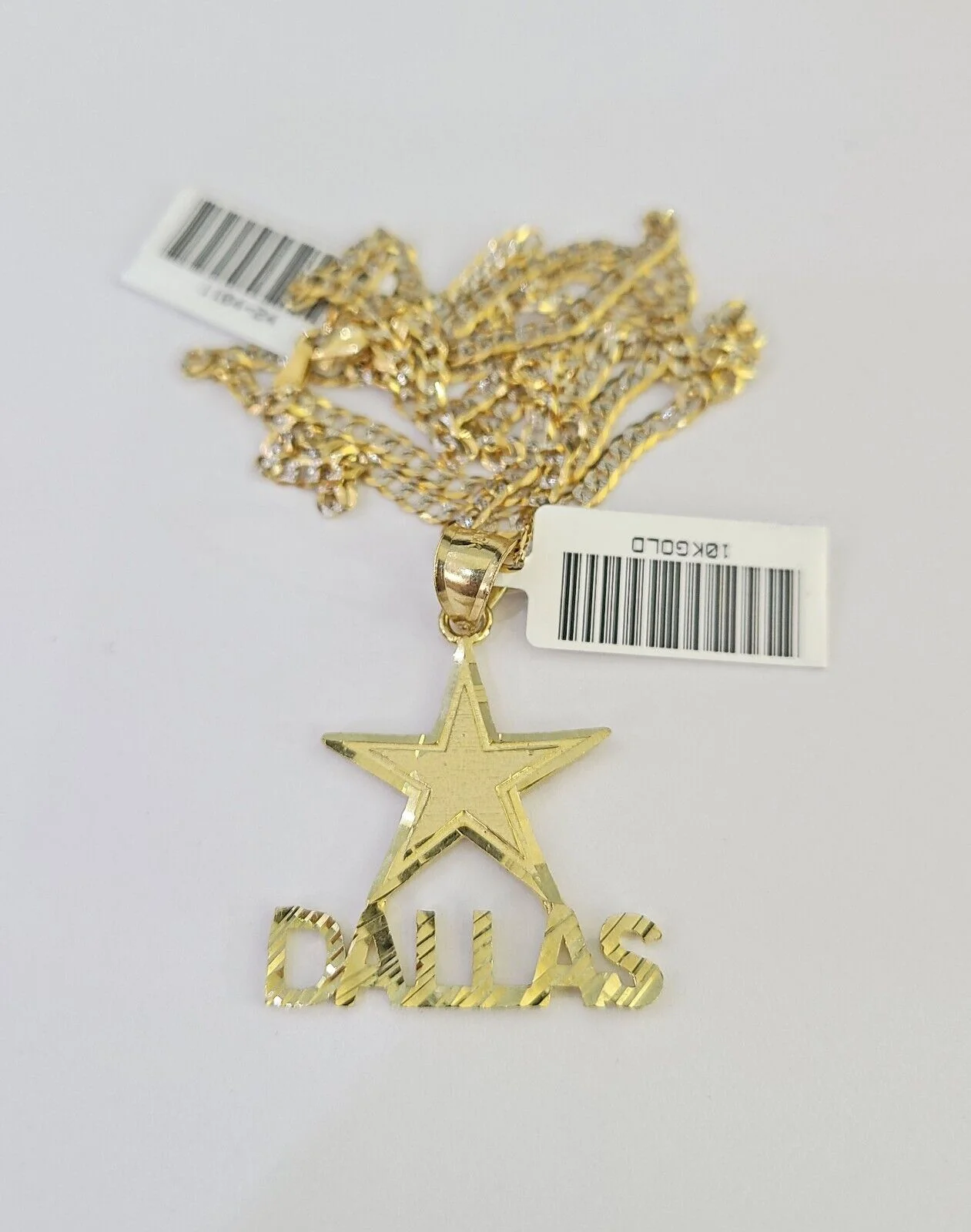10k Solid Gold Cuban Curb Chain Dallas Star Pendant 2mm 18"-24" SET Necklace - Image 6