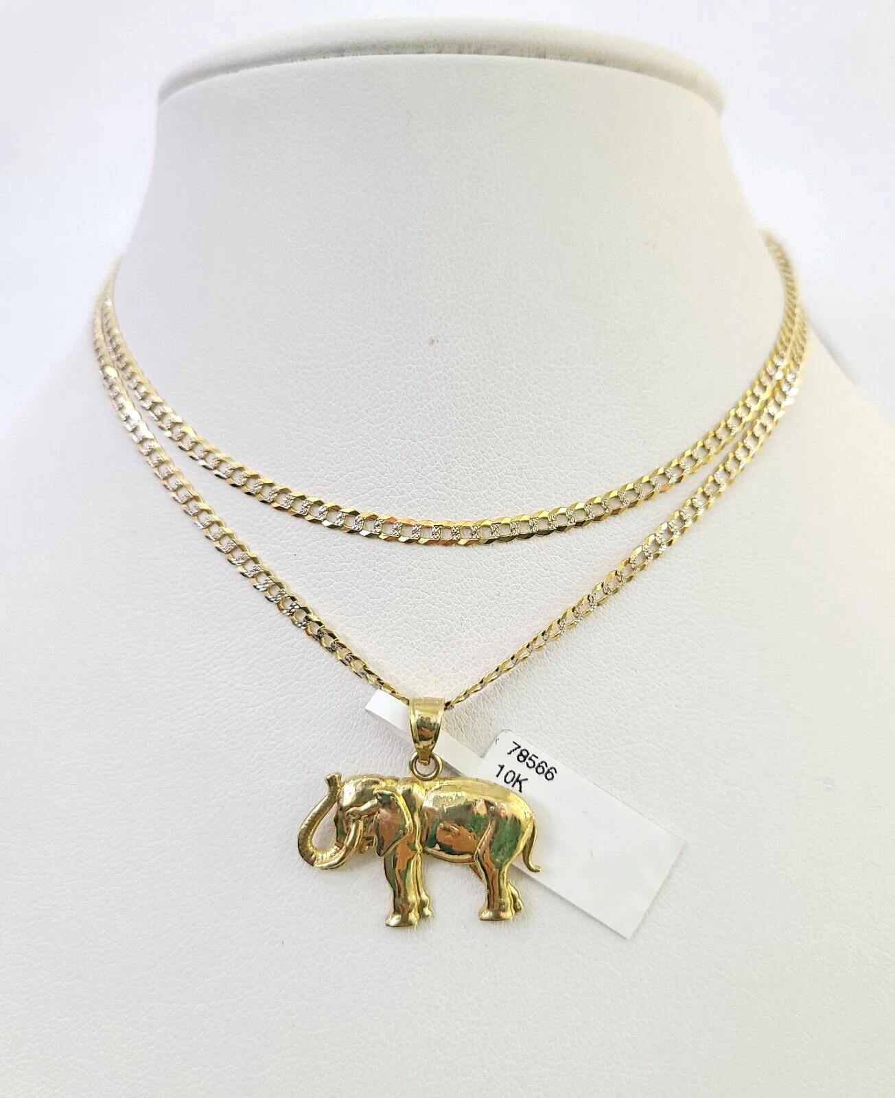 10k Solid Gold Cuban Curb Chain Elephant Pendant 2mm 18"-24" SET Necklace - Image 2