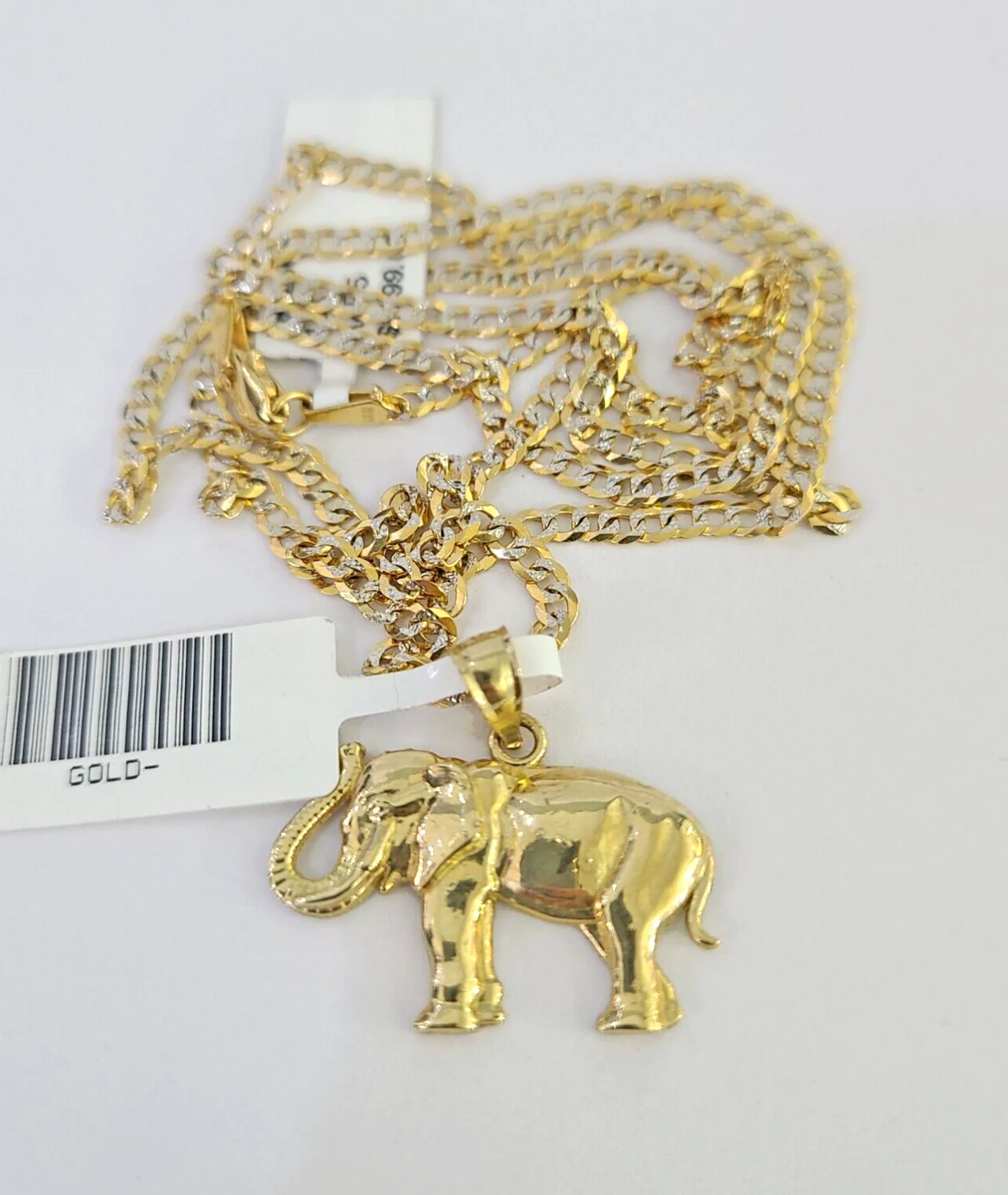 10k Solid Gold Cuban Curb Chain Elephant Pendant 2mm 18"-24" SET Necklace - Image 3