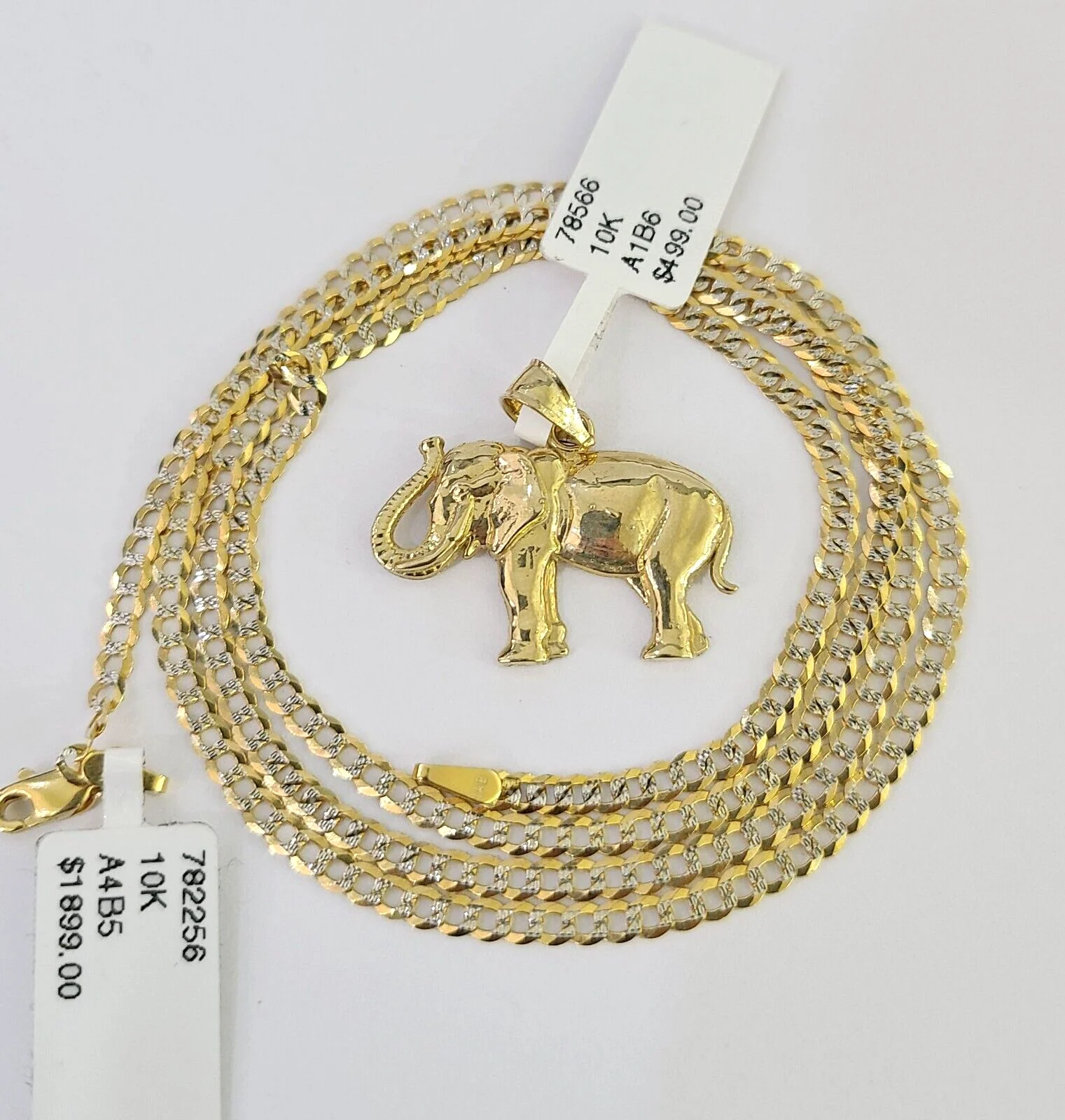 10k Solid Gold Cuban Curb Chain Elephant Pendant 2mm 18"-24" SET Necklace - Image 6