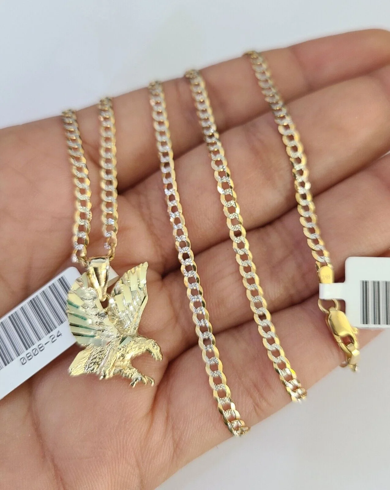 10k Solid Gold Cuban Curb Chain Flying Eagle Pendant 2mm 18"-24" SET Necklace - Image 2