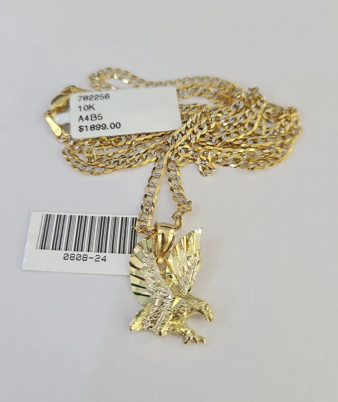 10k Solid Gold Cuban Curb Chain Flying Eagle Pendant 2mm 18"-24" SET Necklace - Image 4