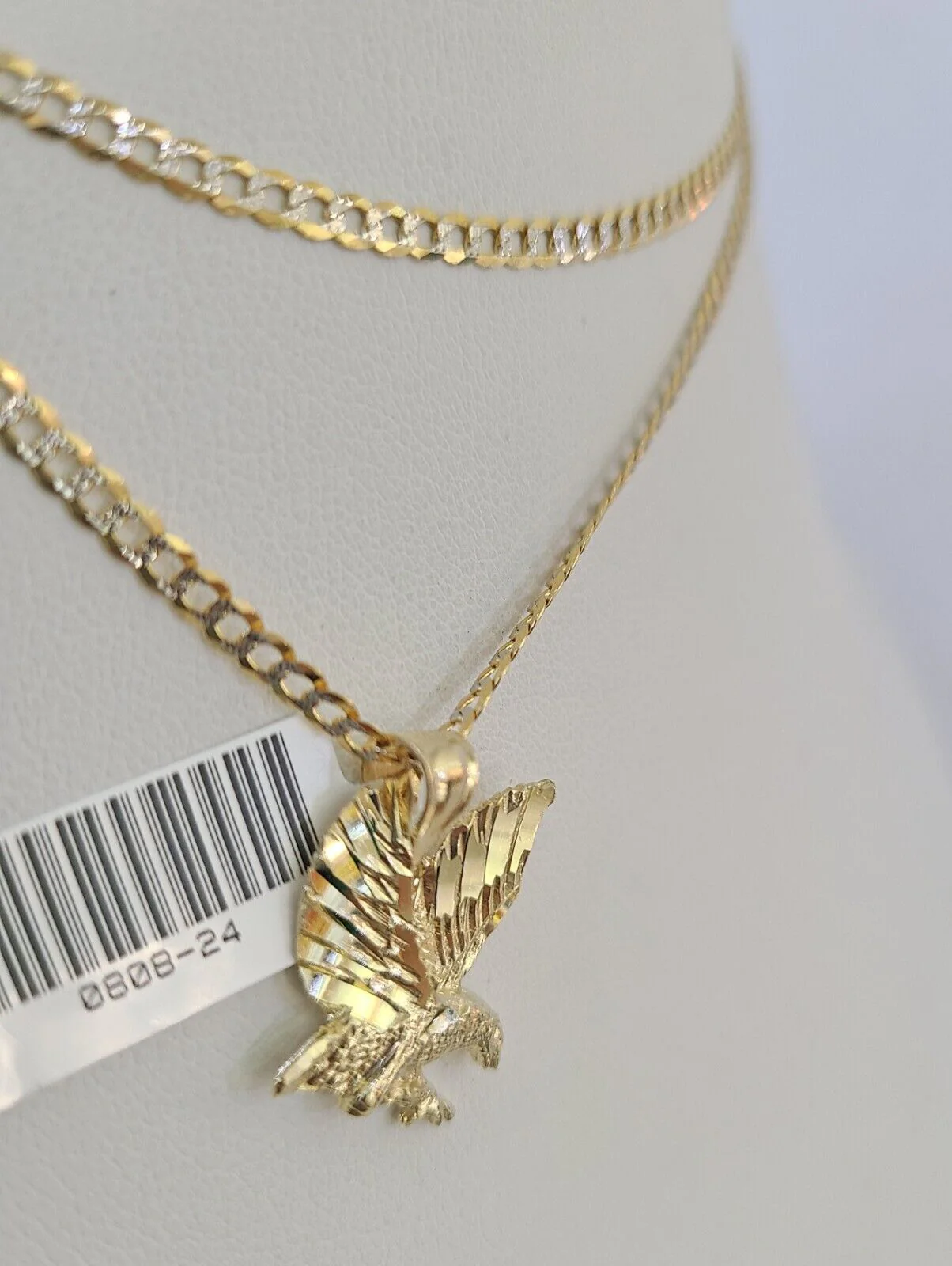 10k Solid Gold Cuban Curb Chain Flying Eagle Pendant 2mm 18"-24" SET Necklace - Image 6