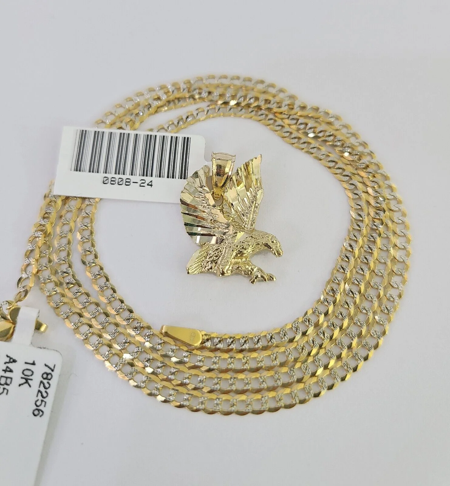 10k Solid Gold Cuban Curb Chain Flying Eagle Pendant 2mm 18"-24" SET Necklace - Image 7
