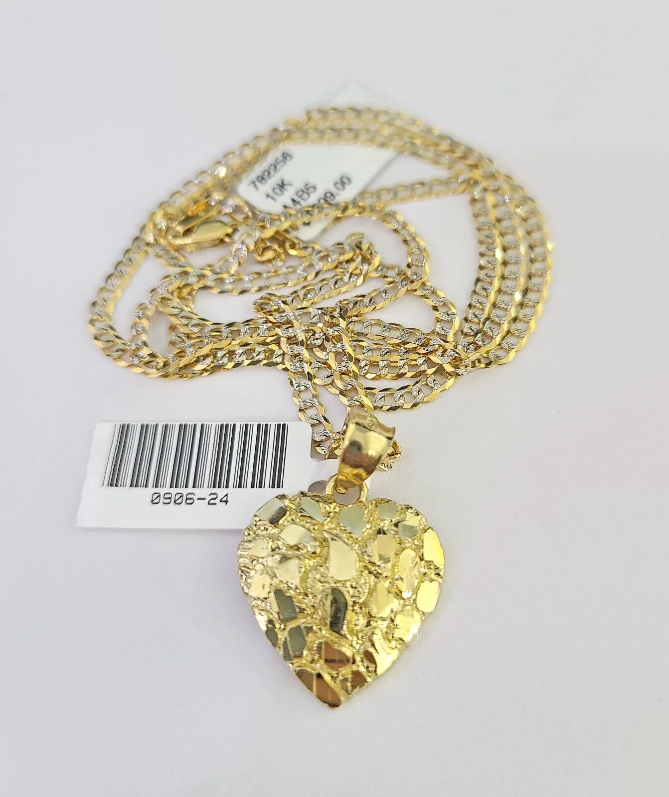 10k Solid Gold Cuban Curb Chain Hearts Pendant 2mm 18"-24" SET Necklace - Image 5