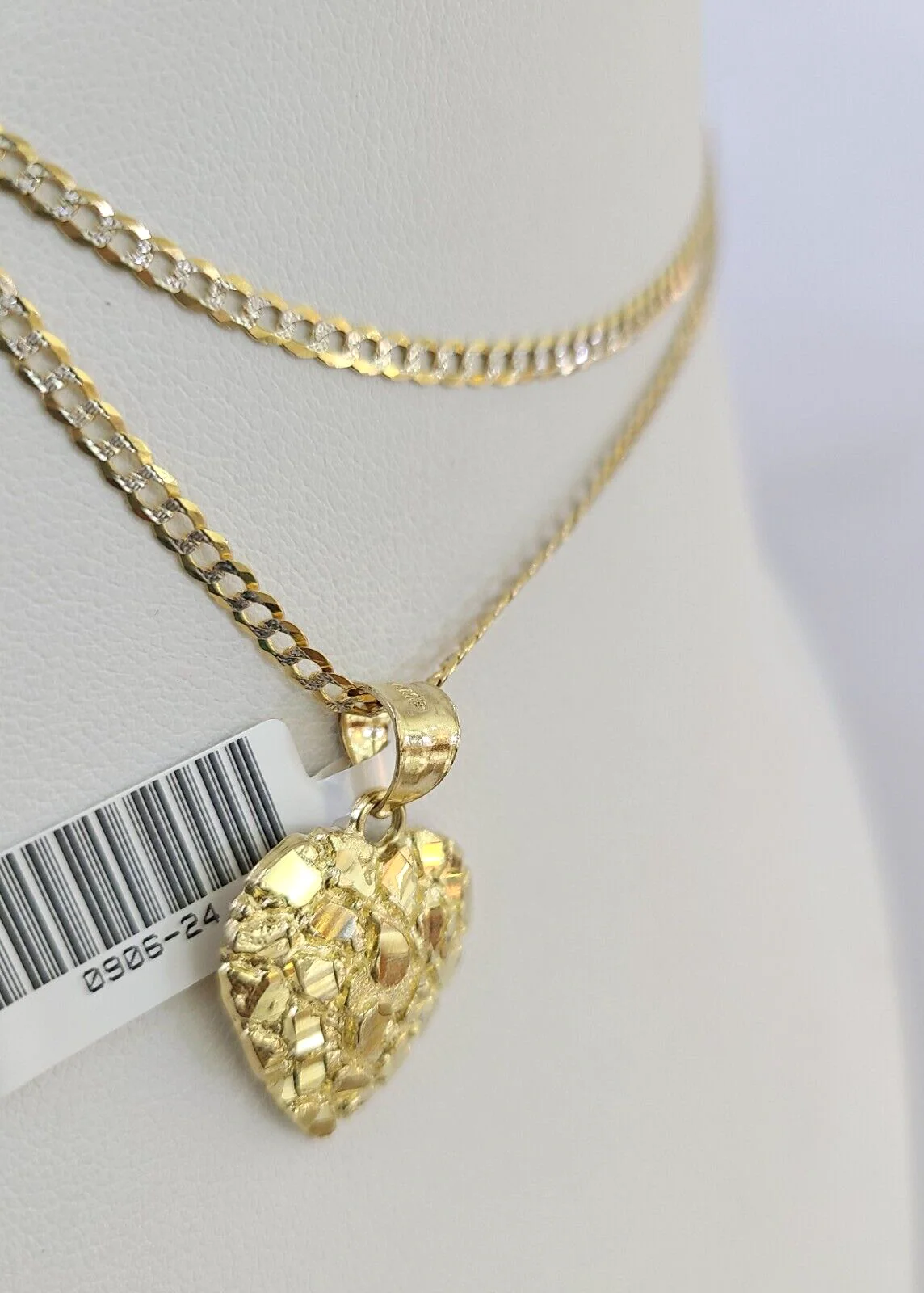 10k Solid Gold Cuban Curb Chain Hearts Pendant 2mm 18"-24" SET Necklace - Image 6